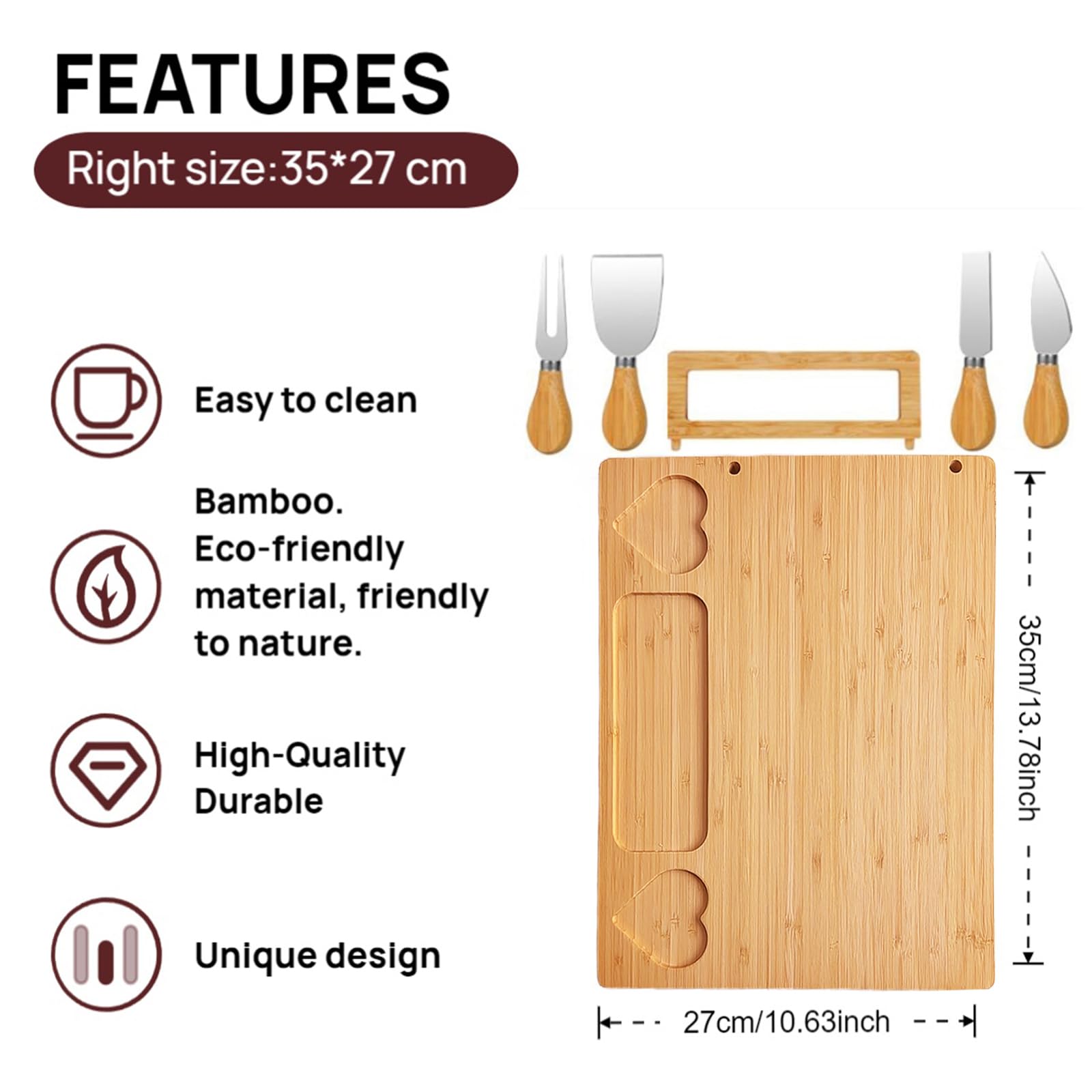 Tabla de Quesos y Set de 4 Cuchillos - Personalizado Tabla para Quesos y Aperitivos, Tabla Embutidos de bambú para Picoteo en Casa, Inauguración, Navidad, Bodas, Cumpleaños, Aniversarios