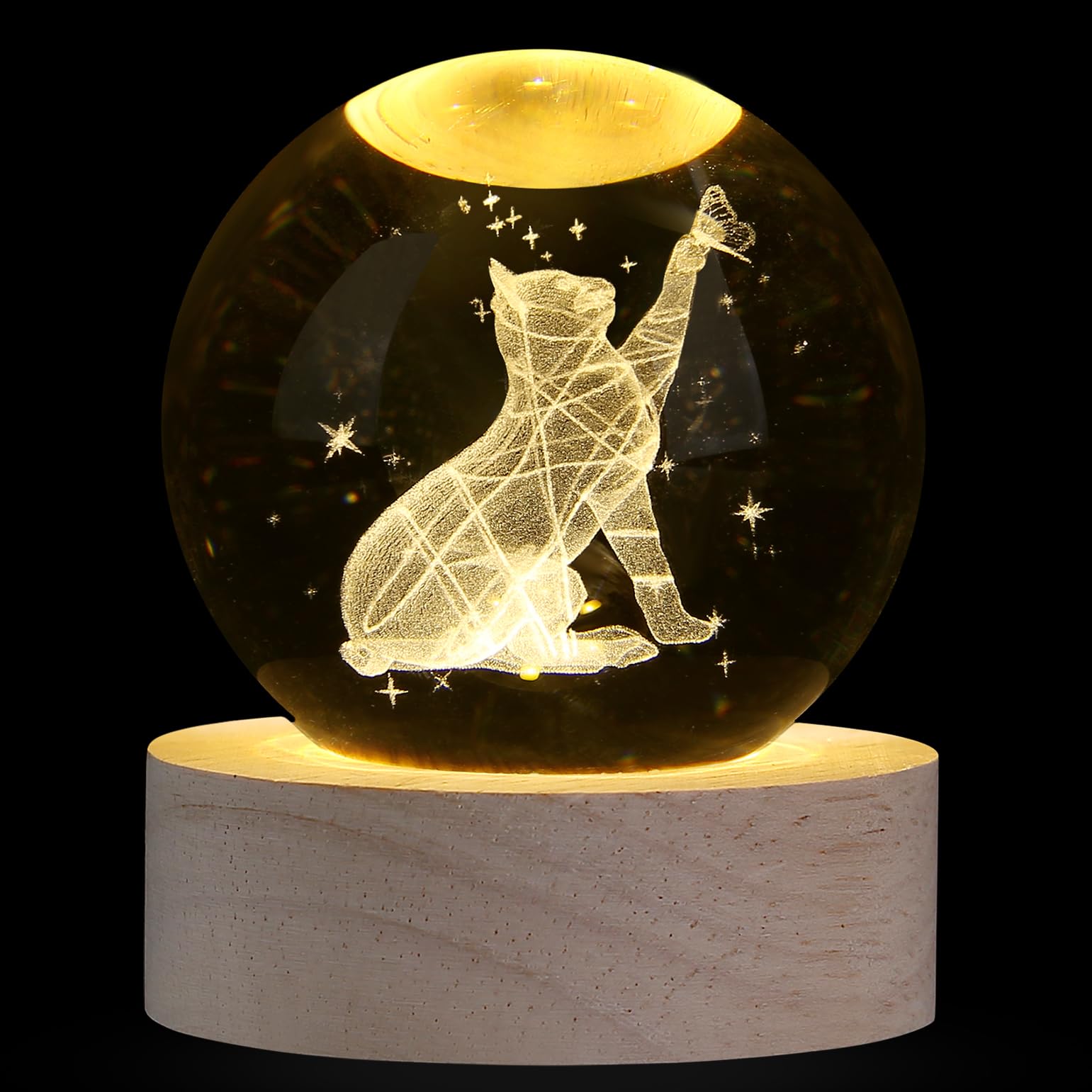XIANNVXI 3D 60mm Cat Crystal Ball Ornament Paperweight Cat Presents for Women Memorial Gifts Themed Gifts Cute Bedroom Decor Decoration for Bedroom Cute Stuff