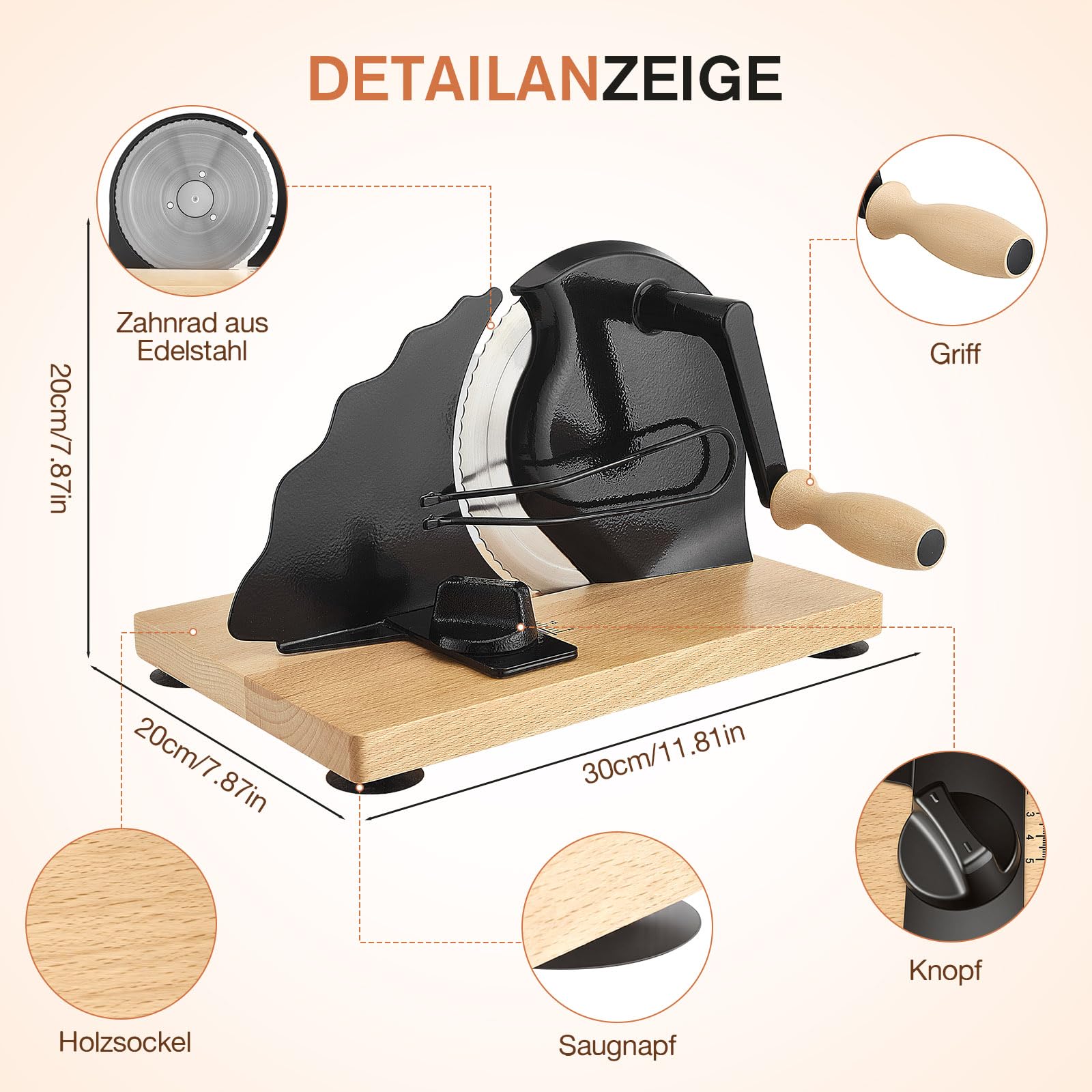 Affettatrice manuale per il pane con linee e ventose, lama in acciaio inox, spessore di taglio regolabile 0-21 mm per dischi uniformi, ideale per uso domestico e gastronomico