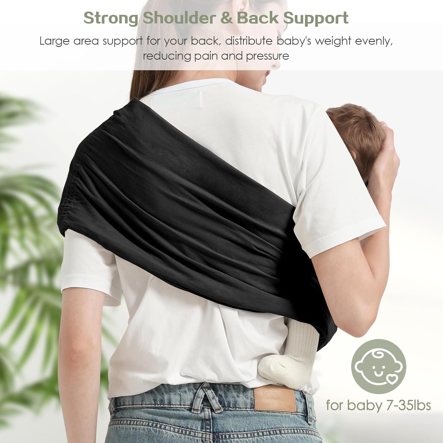 Baby Ring Sling Wrap, Lightweight Baby Carrier Sling Toddler Sling, Cotton Baby Wraps Carrier (7-35 lbs) for Infants and Toddlers, Baby Shower Gifts, Black