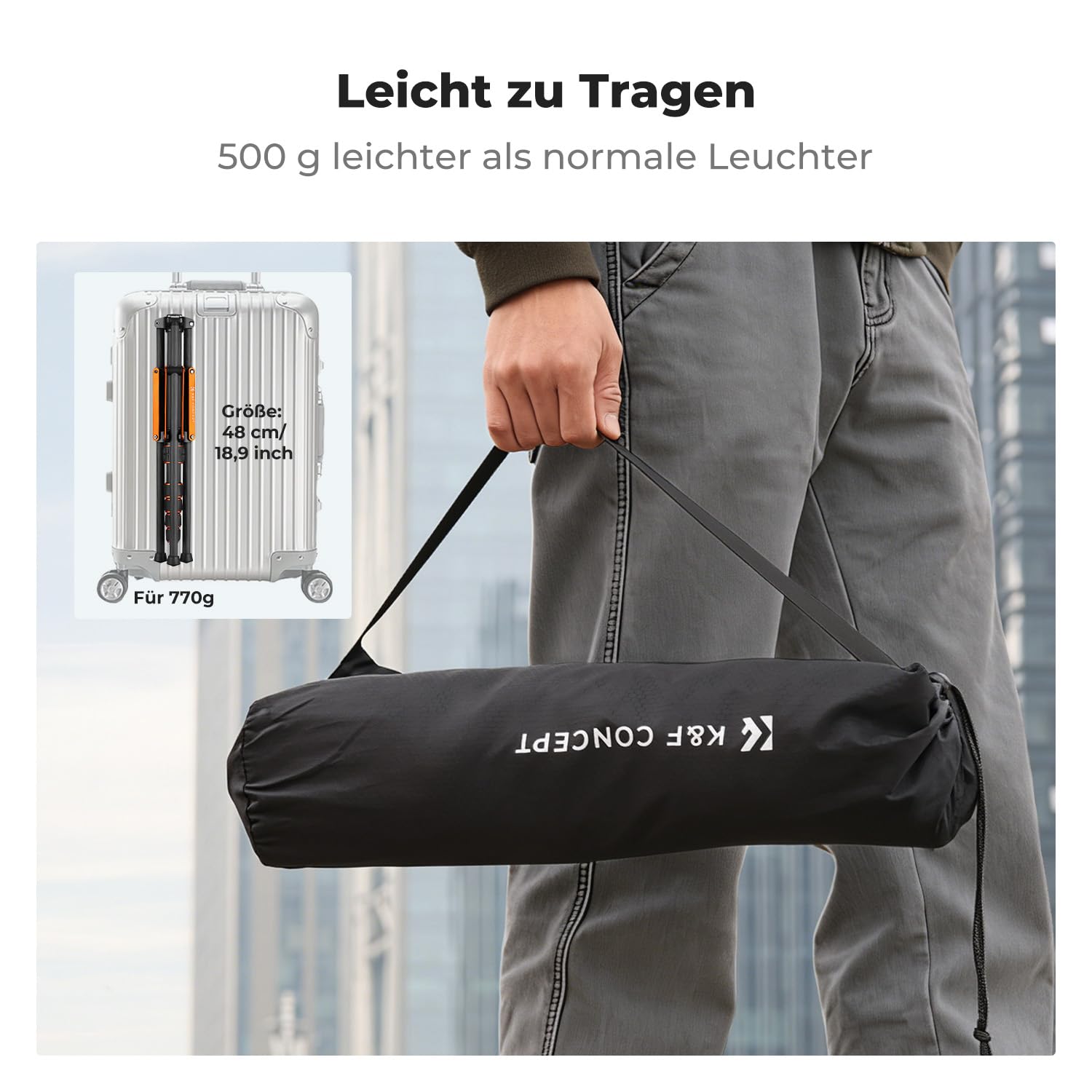 K&F CONCEPT 2M Falten Carbonfaser Fotografie Lichtstativ mit 1/4&3/8" Srew | Fotografie Leuchtständer, umkehrbar klappbar & tragbar, mit 1/4"&3/8" Schraube+Tragetasche, für Blitzlicht, Kamera, Softbox