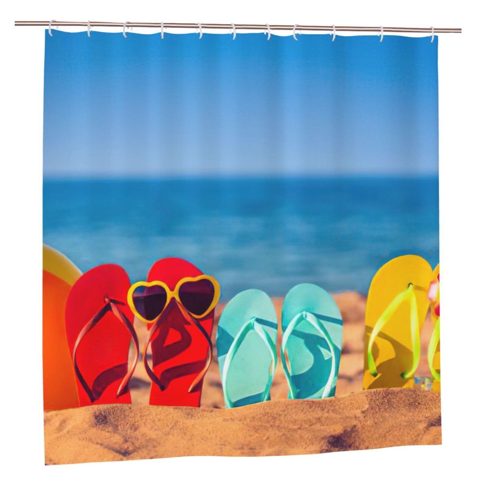 Rideau de douche imprimé plage en polyester durable avec 12 œillets