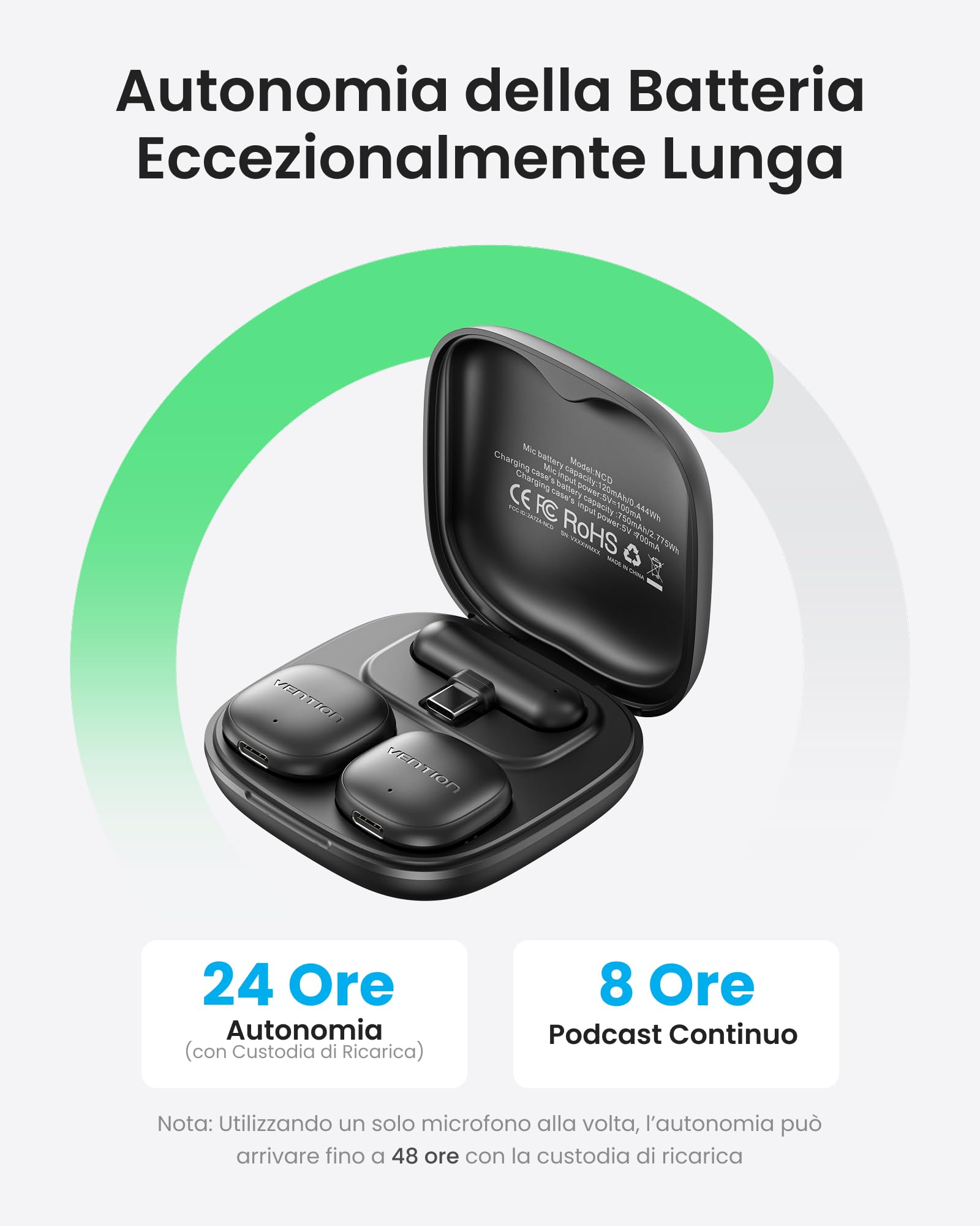 VENTION Mini Microfono Wireless per iPhone 17/16/15 Pro Max, [Plug and Play] USB-C Bluetooth Lavalier Microfono per Android,Dotato di custodia di ricarica da 24 ore per Registrazioni Video,Vlogging