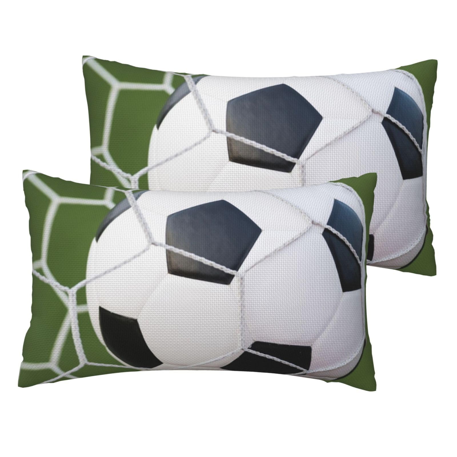 Housse de coussin imitation lin motif ballon de football textile durable