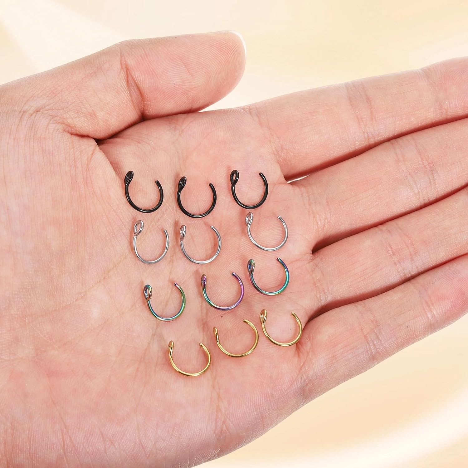 12 PCS Clip on Nose Ring No Piercing, Fake Septum Noses Ring Hoop Stainless Noses Hoop for Women Men Nose Piercings Jewelry Non Piercing Jewelrys for Beginners Halloween Jewelry
