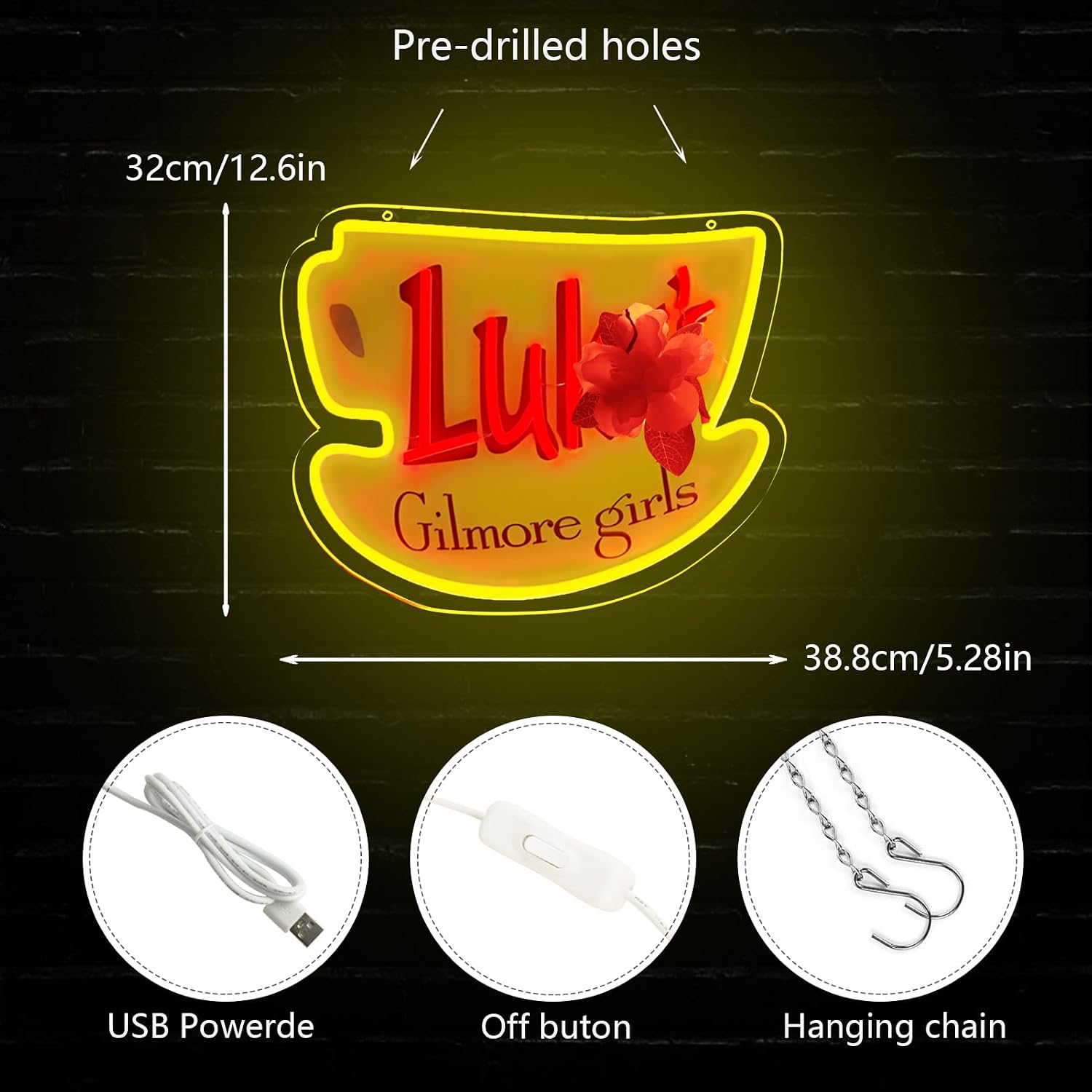 Pugna Luke's Coffee Neon Signs for Wall Decor Dimmable Neon Lights for Bedroom Led Signs Suitable for Dormitory Man Cave Christmas Gift 15.7 x 12.9IN-USB Powered-Acrylic