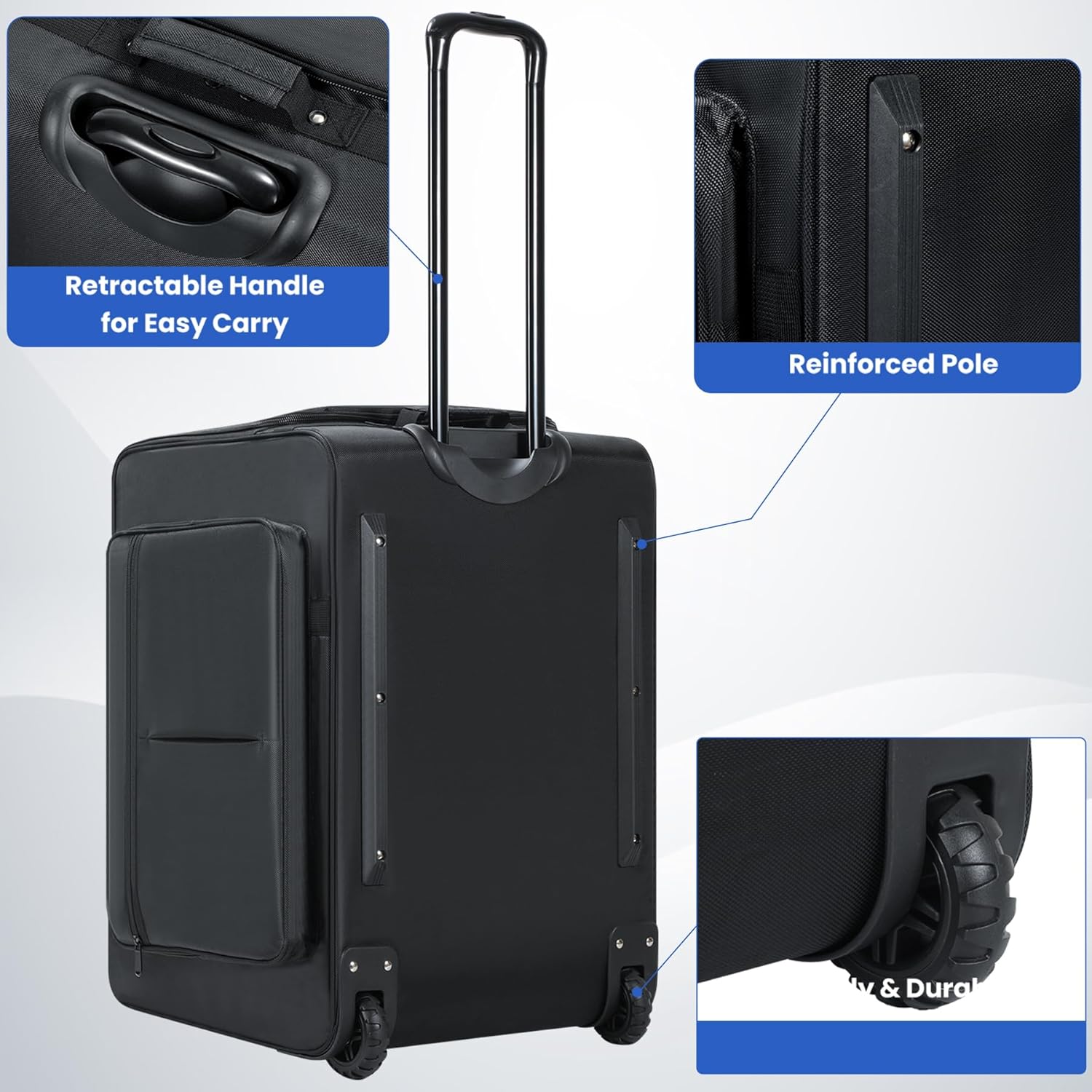 Speaker Bag with Wheels Compatible with QSC K12 / K12.2 / DXR12 MKii, Speaker Rolling Soft Case with Multi-pocket & 2 Fix Straps, Padded Speaker Roller Bag with Retractable Handle (24*17.3*16.5in) - Image 4