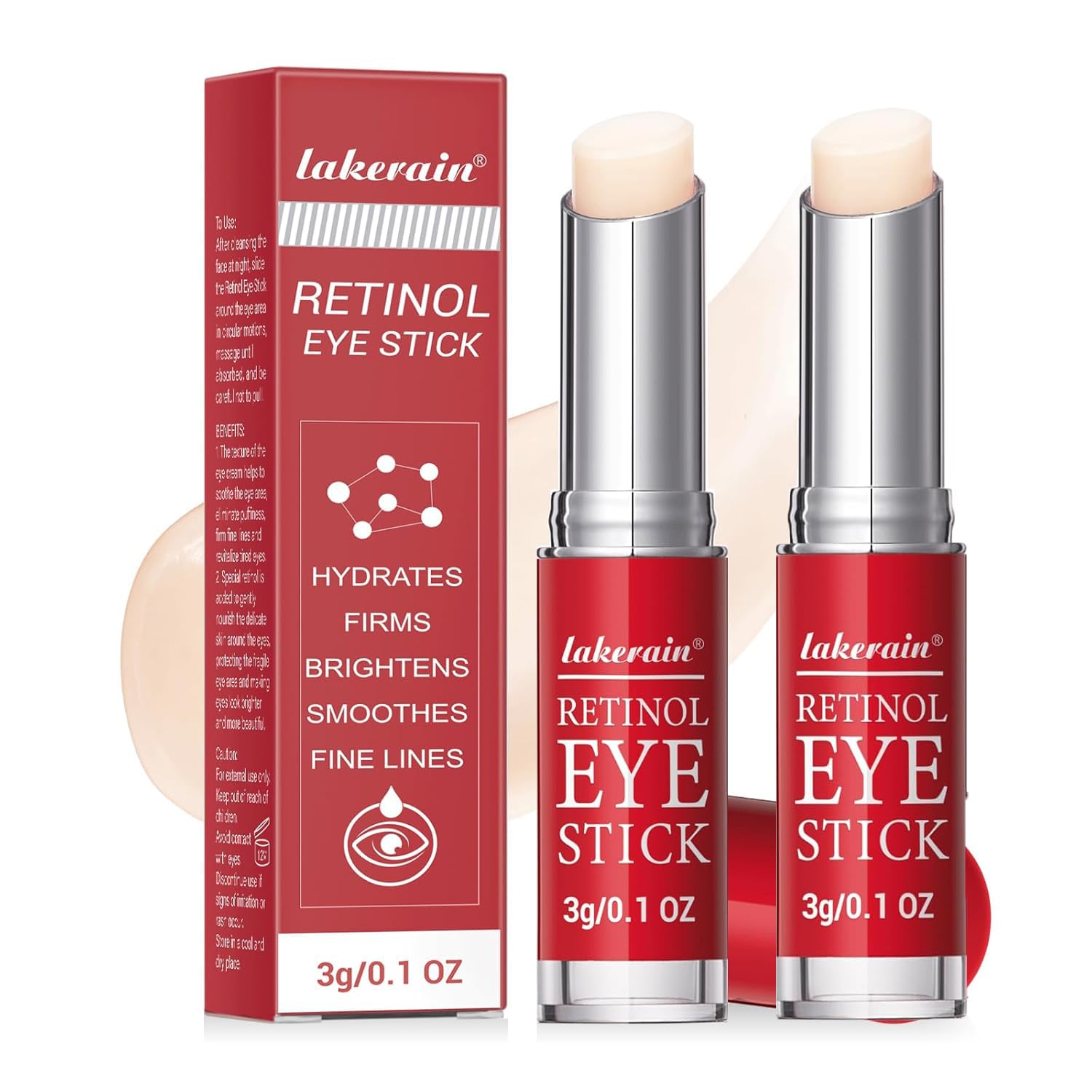 KASTWAVE 2Pcs Retinol Eye Stick, Retinol Eye Cream for Dark Circles Puffiness Under Eye Bags Fine Lines Wrinkles