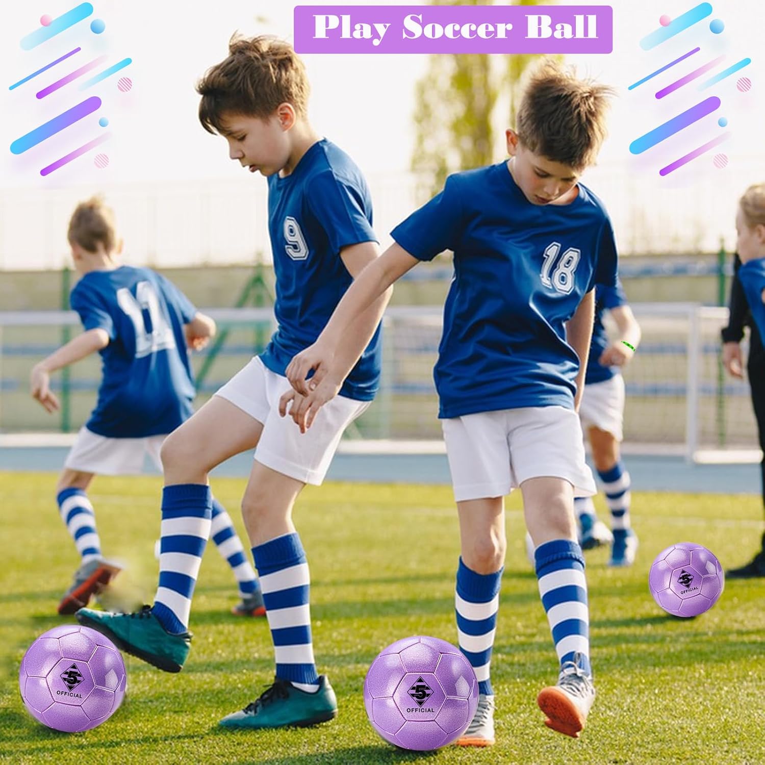 Glitter Purple Soccer Ball Size 3 4 5 with Pump & Needle/Mesh Bag, Sofu PU Soccer Ball Kit for Indoor Outdoor Practicing Training Playing Gift Teens Youth Adults