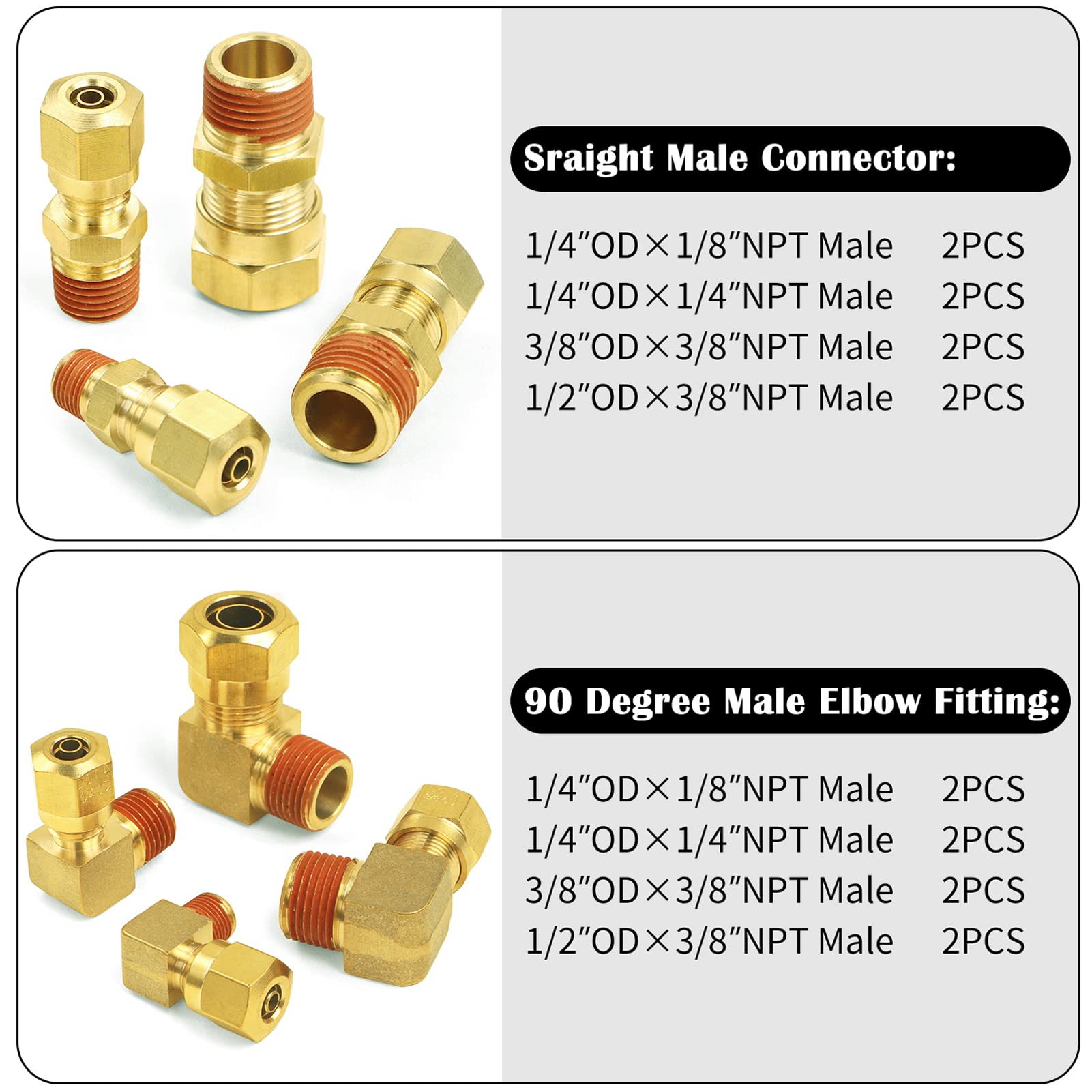 Legines Brass DOT Air Brake Hose End Fittings - 3/8" I.D. Sleeve, Pack Of 5, Field Attachable - View #4