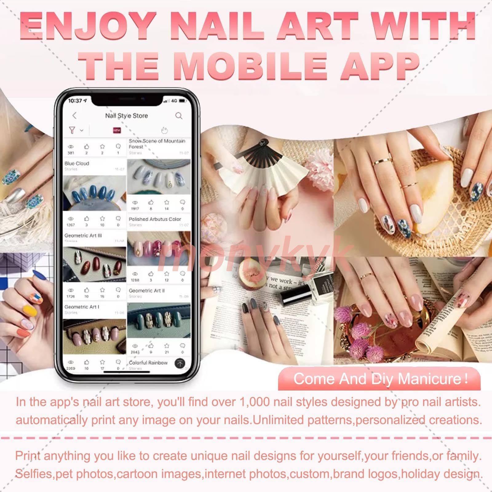 3D Smart Nageldrucker Mit WLAN/DIY-Funktion, Digitaler Mobiler Nagelkunstdrucker, 7,2w, 4800 DPI Hohe AuflöSung, 10sekunden Schneller Druck, FüR Salon Zuhause, SchöNheit KöRperpflege