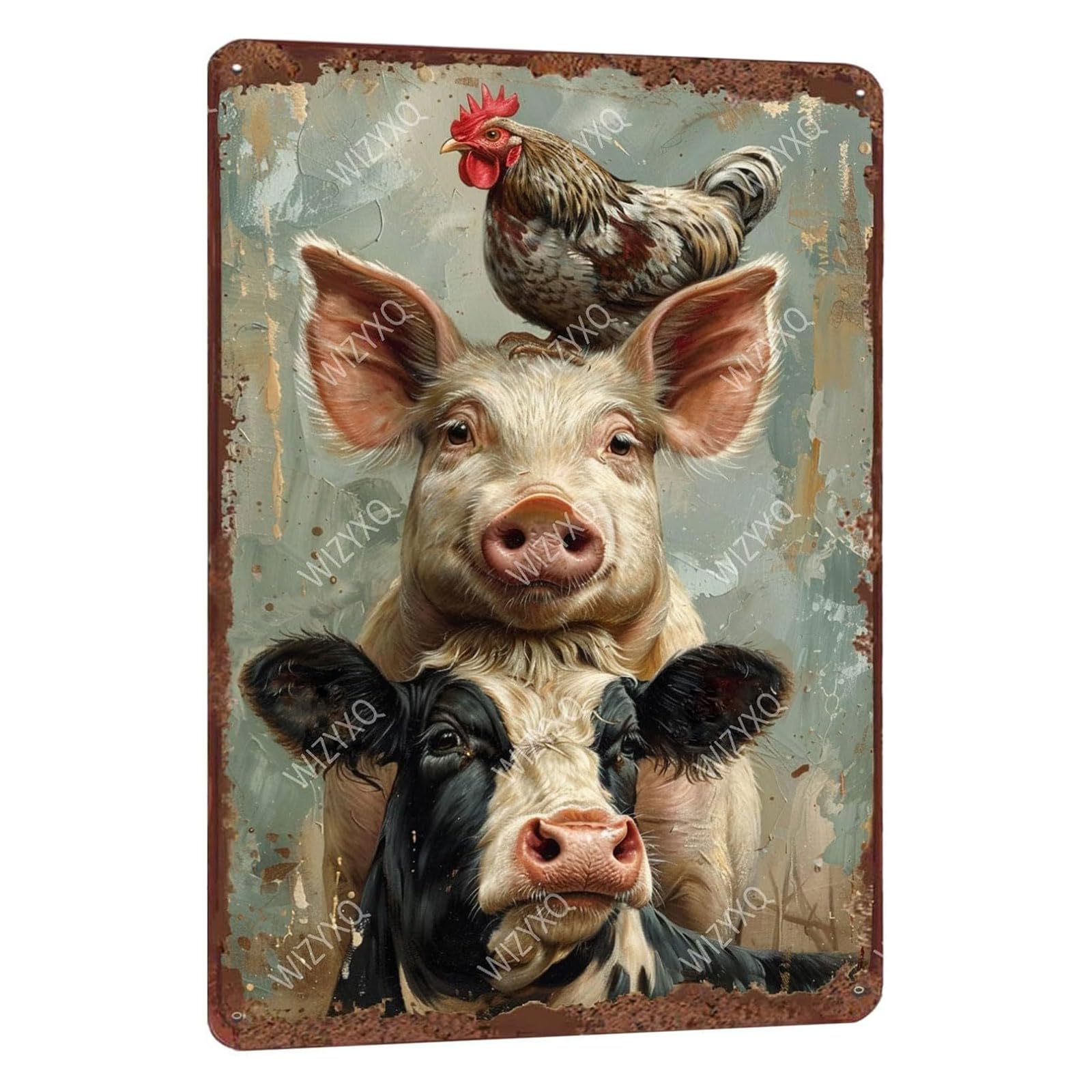 Metal Signs A Pig Cow Chicken Vintage Tin Sign for Home Office Kitchen Bar Cafe Garden Farmhouse Chicken Coop Wall Decor 12x8 Inch