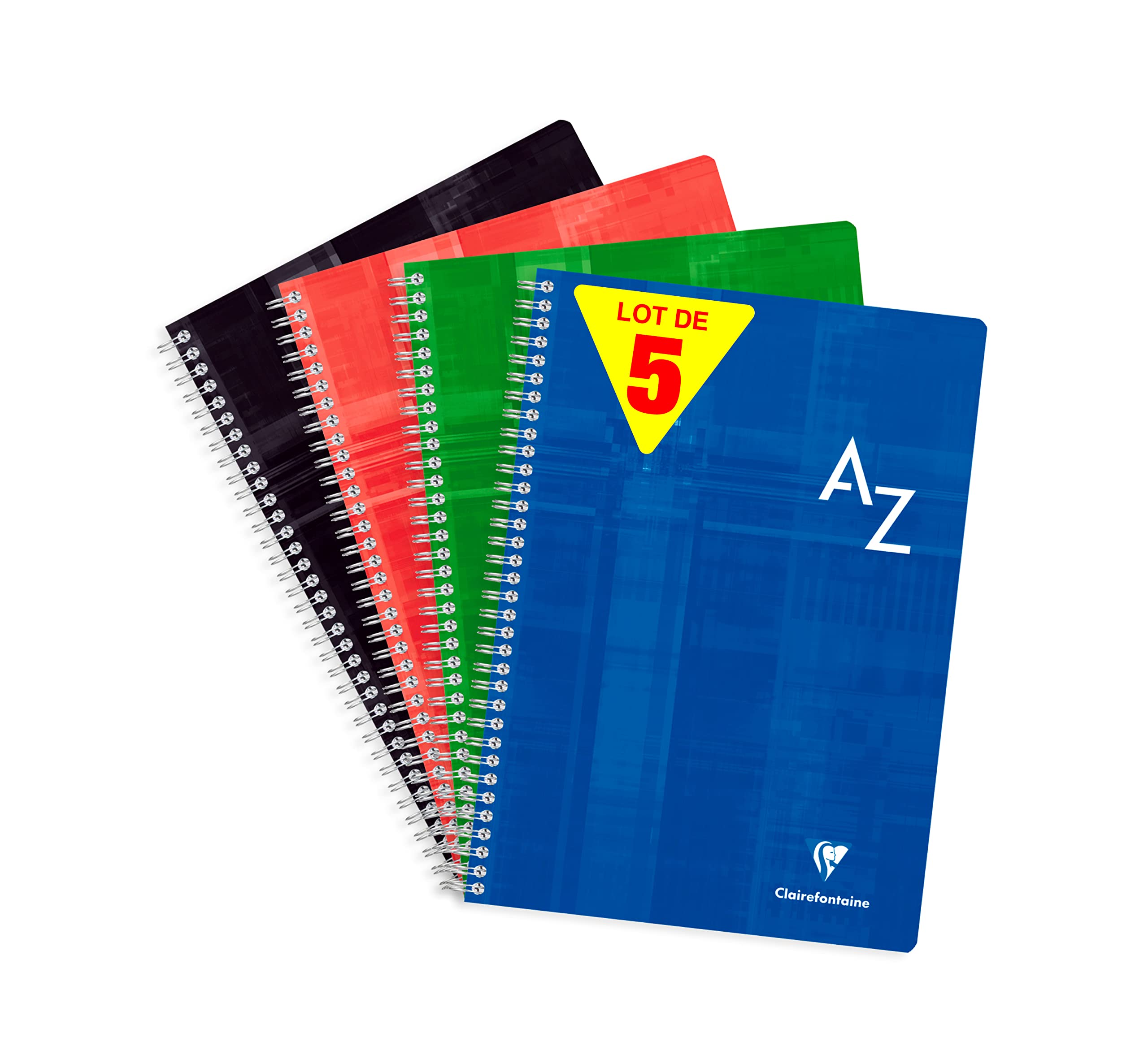 Clairefontaine 8148C Lot de 5 Répertoires à Spirale - A4 21x29,7 cm - 180 Pages Grands Carreaux - Papier Blanc 90 g - Couverture Carte Pelliculée - Couleurs Aléatoires