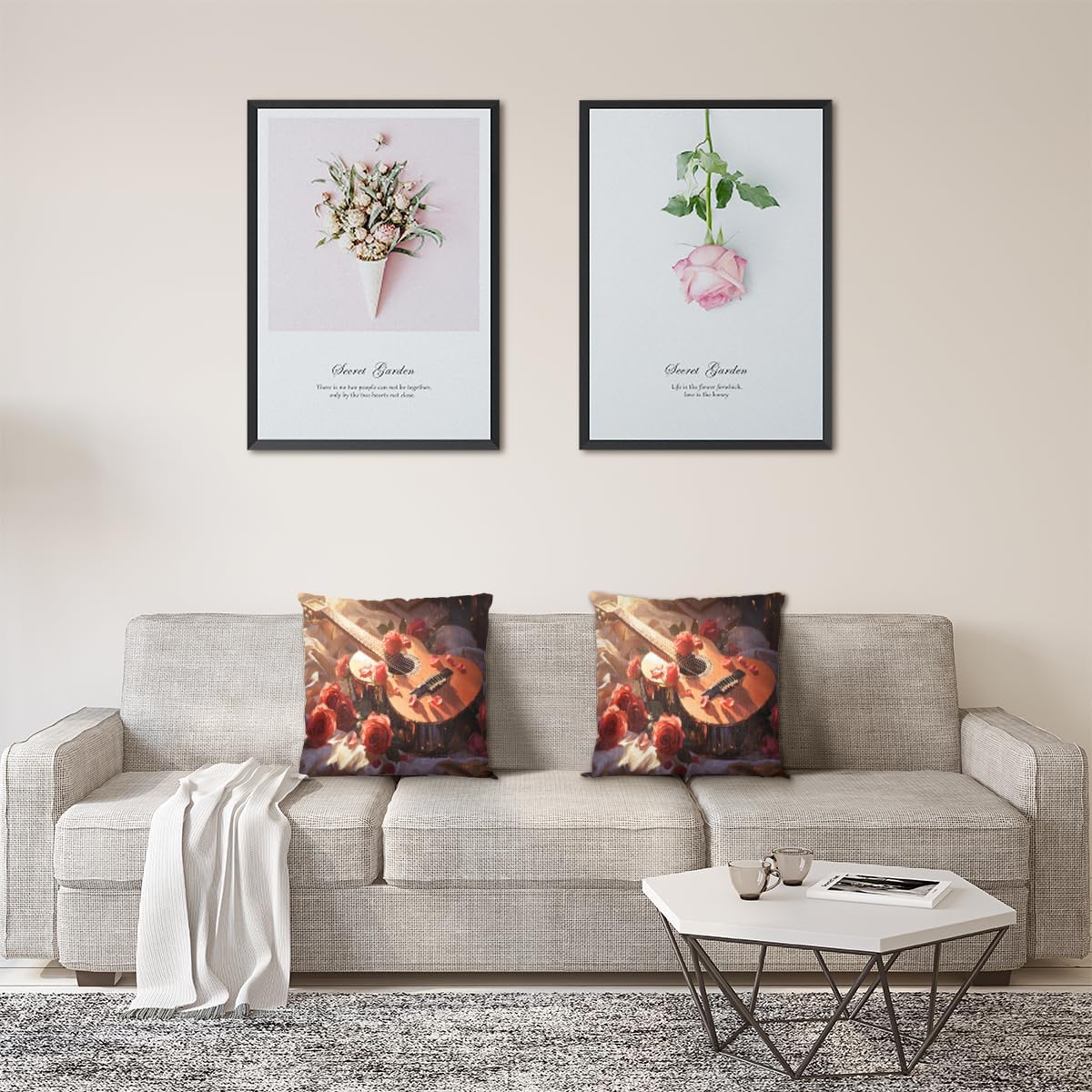 Guitar Note Flower Square Pillow Covers 22x22 Inch Set of 2 Cushion Case Throw Pillow Covers Decor for Sofa, Pillow Not Included