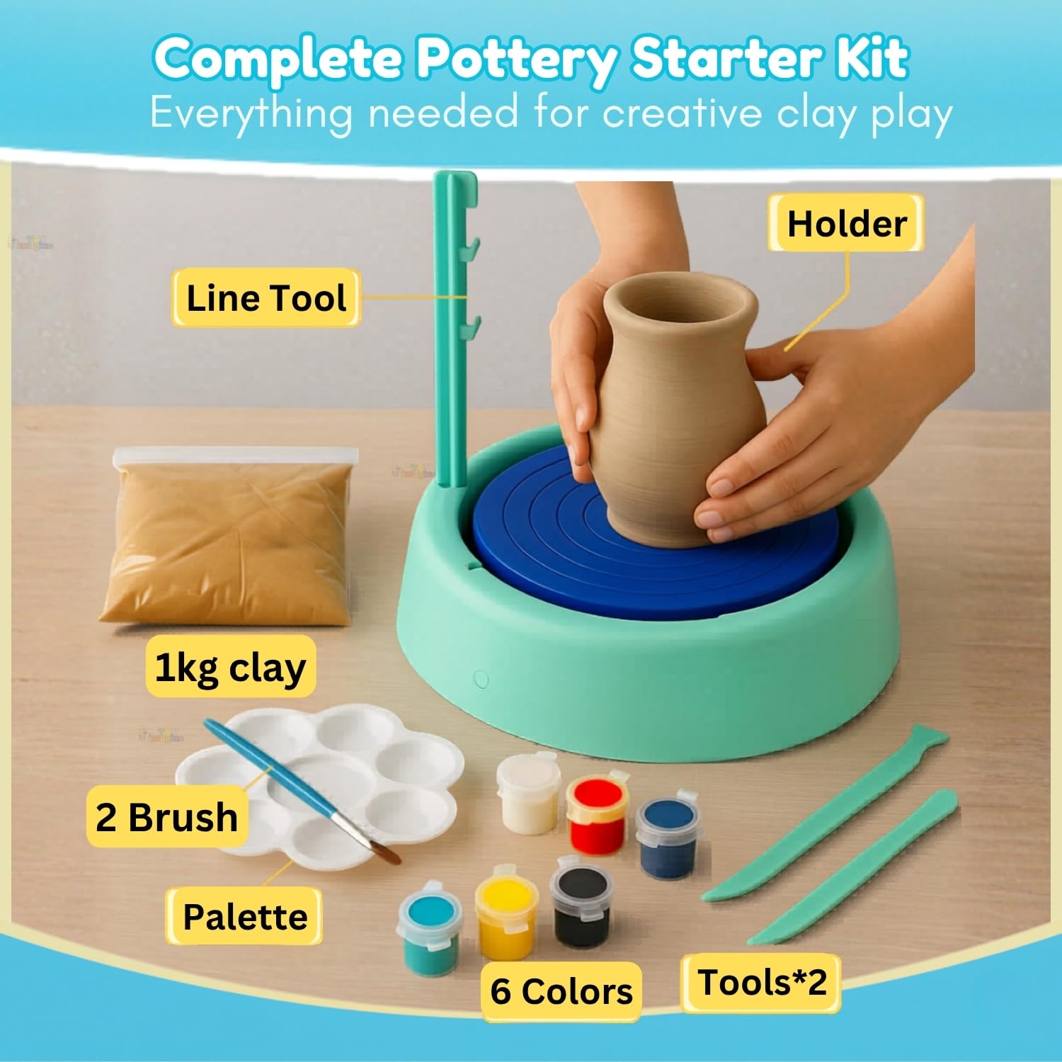Toy Imagine Kids Pottery Wheel Kit DIY Battery Operated Pottery Making & Painting Set with Modeling Clay, Sculpting Tools, Arts & Crafts Pot Maker for Boys & Girls Age 5+, Indoor & Outdoor Activity, Return Gift. 2