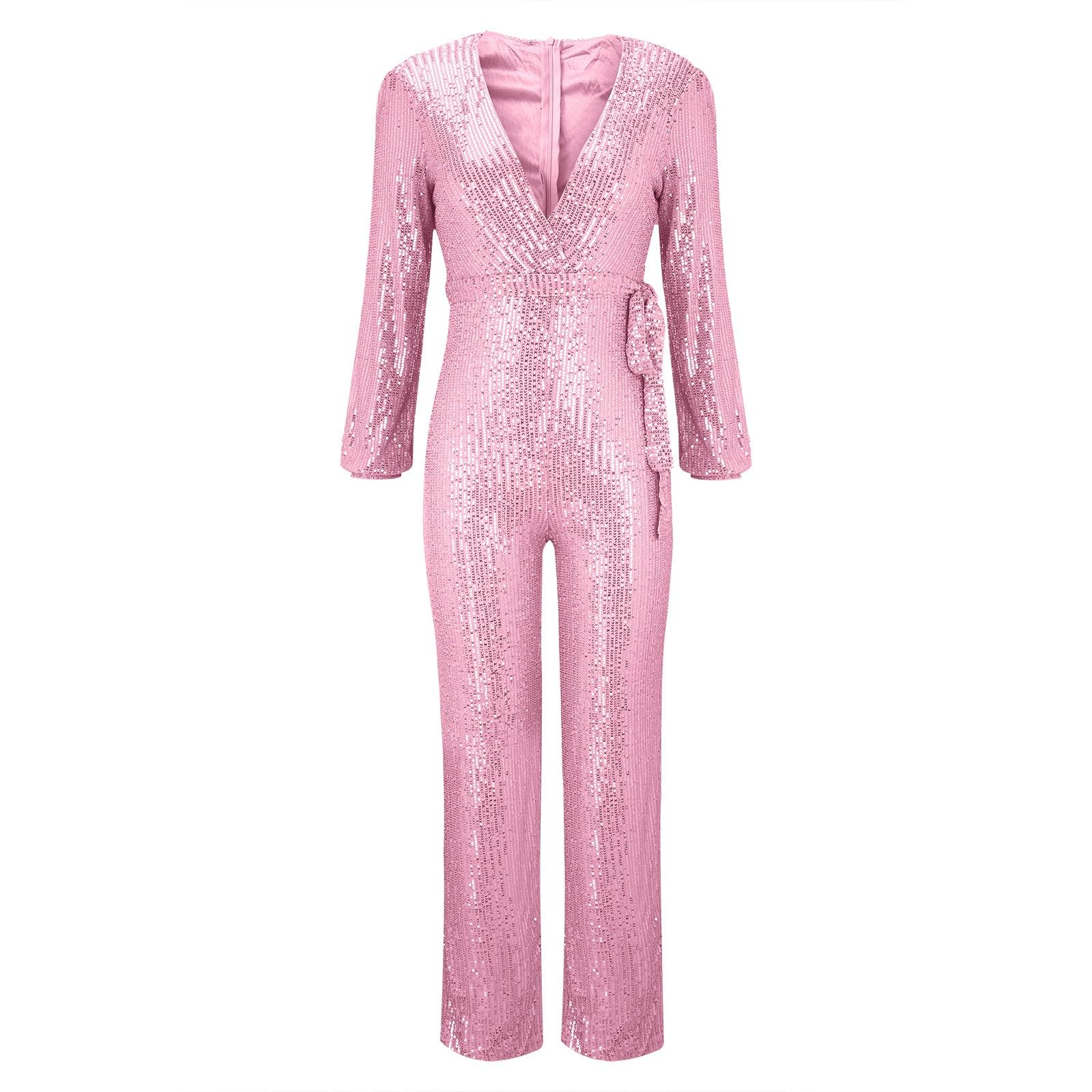 Tuta Donna Elegante Tute Donna Eleganti Lunghe a Gamba Larga Completo Donna Scollo a V Chic Jumpsuit Maniche Lunghe Tinta Unita Abiti Da Sera Interi Playsuit Pantaloni Carnevale Party