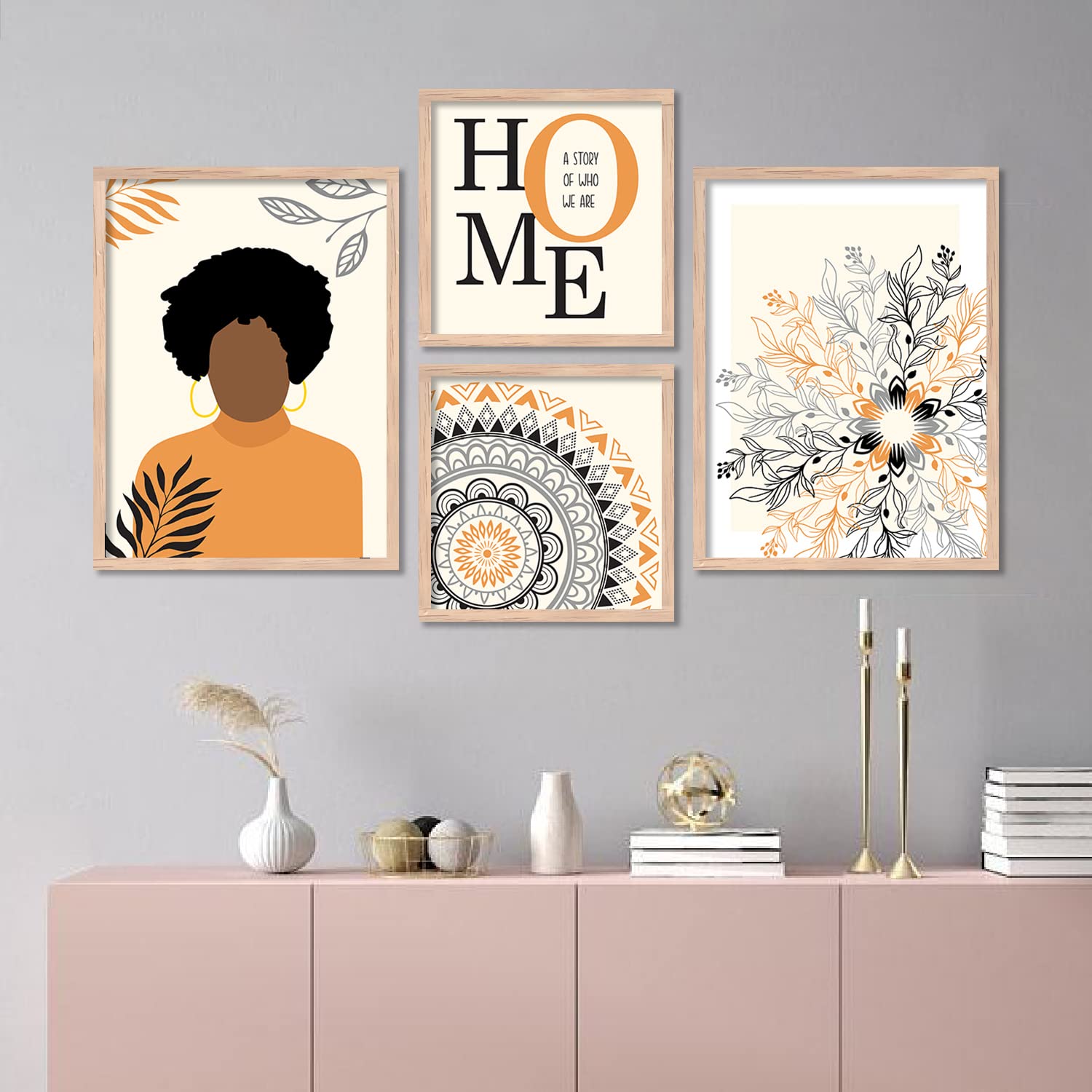 BANGERZ Modern Art Framed Wall Paintings / Poster With Frame For Home Decor Items For Living Room And Bedroom Wall Decor Office - Wall Painting / Hangings - Framed Wall Art Frames ( Set of 4 ) (ART 2)