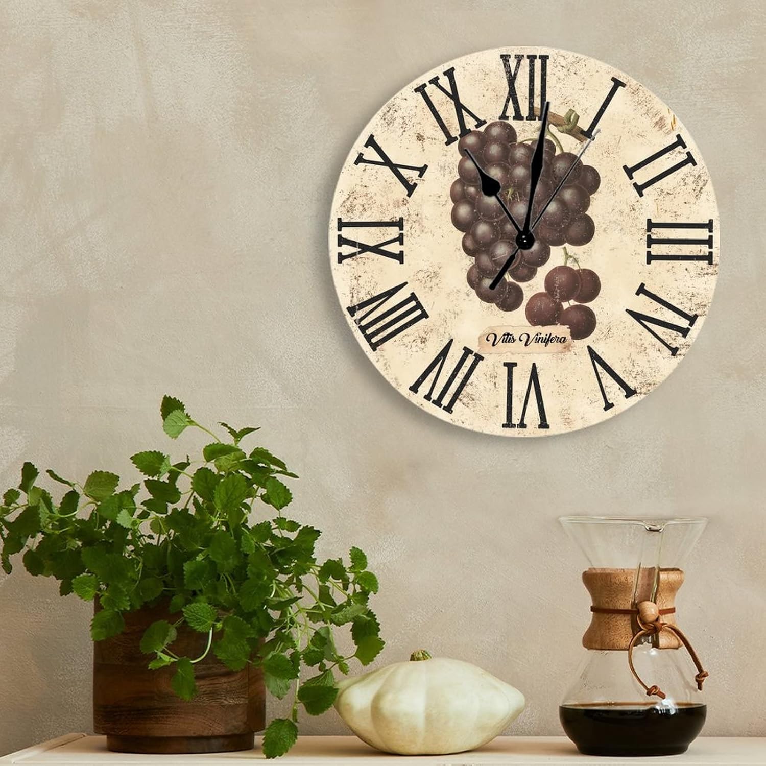 Vintage Kitchen Wall Clock, 12 Inch, French Paris Style, Silent Quartz Movement, Easy Installation, Battery Operated, Perfect for Living Room, Bedroom, Office