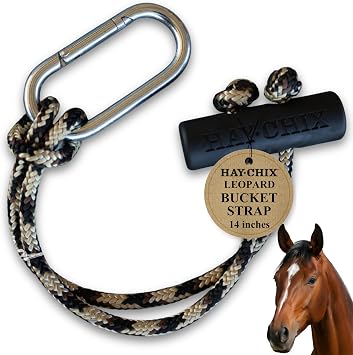 Horse Bucket Strap for Stalls - Bucket Hanger - 14 Inch, Leopard | For Water Buckets - Multipurpose Hanging Strap for Trailer, Barn, Stable & Horse Shows - Adjustable, Easy to Use, Durable