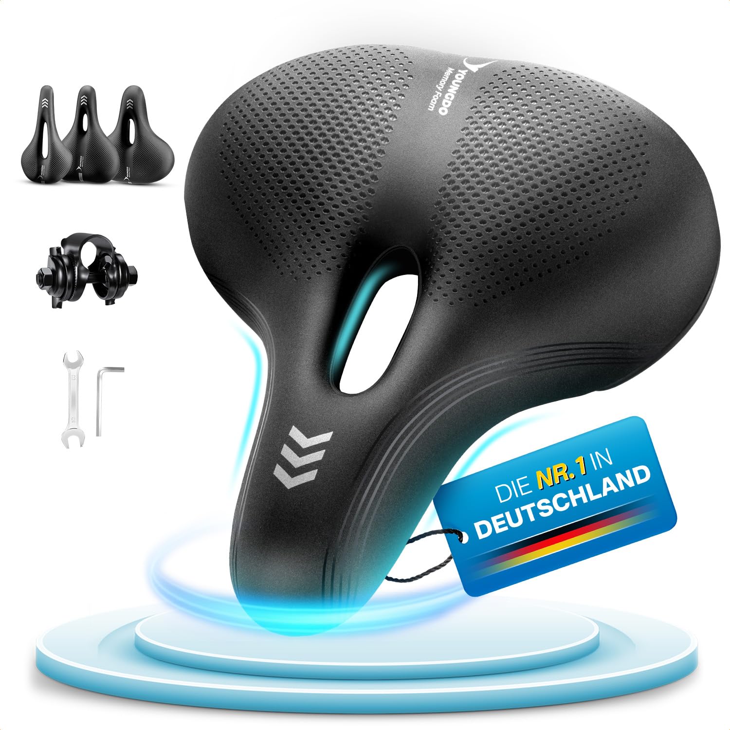 YOUNGDO Bicycle Saddle, Comfortable  Ergonomic Bicycle Saddle, Improved Waterproof, Memory Foam, Breathable, Shock Absorbing, for Men and Women