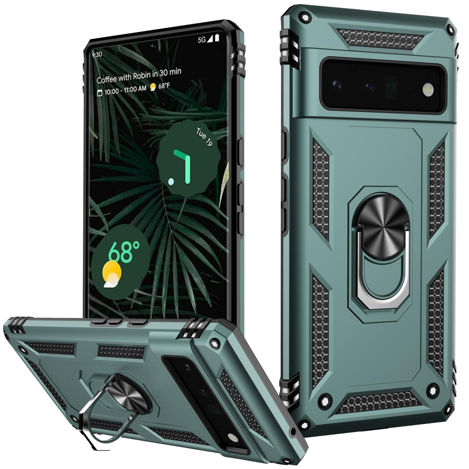 LUMARKE for Google Pixel 6 Pro Case with Screen Protector,Pass 16ft. Drop Tested Military Grade Protective Phone Cover with Magnetic Ring Kickstand Compatible with Car Mount Holder Pine Green