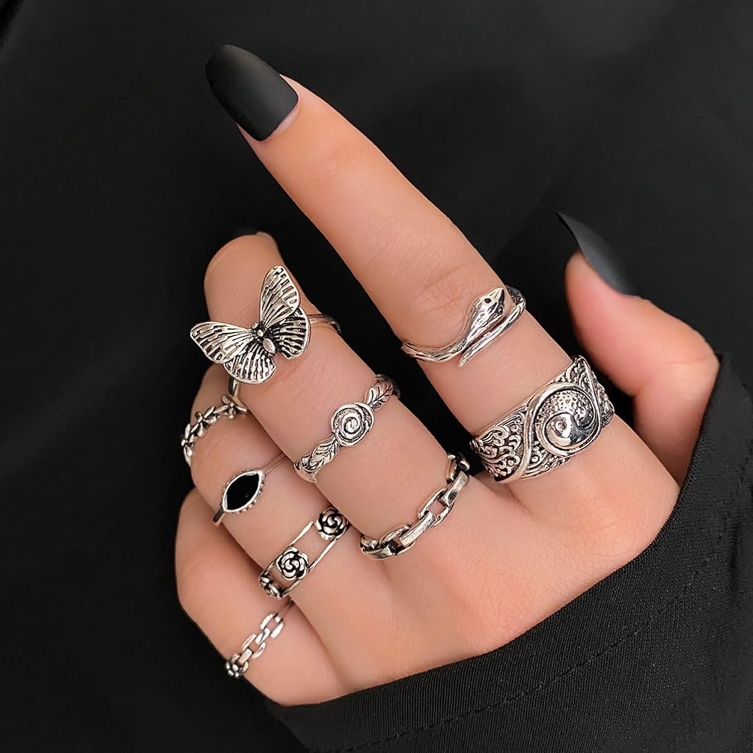 7 PCS Silver Stackable Rings Set for Women Vintage Antique Silver Rings for Women Imitation Turquoise Boho Rings Set Fashion Jewelry Gifts - Image 3