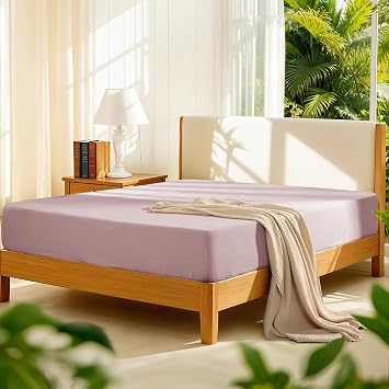 LBRO2M 100% French Linen King Fitted Sheet Only 1 Piece 16 Inch Deep Pocket Premium Flax Linen Bottom Sheet Breathable, Soft, Durable Cozy All Season King, Embroidery Purple