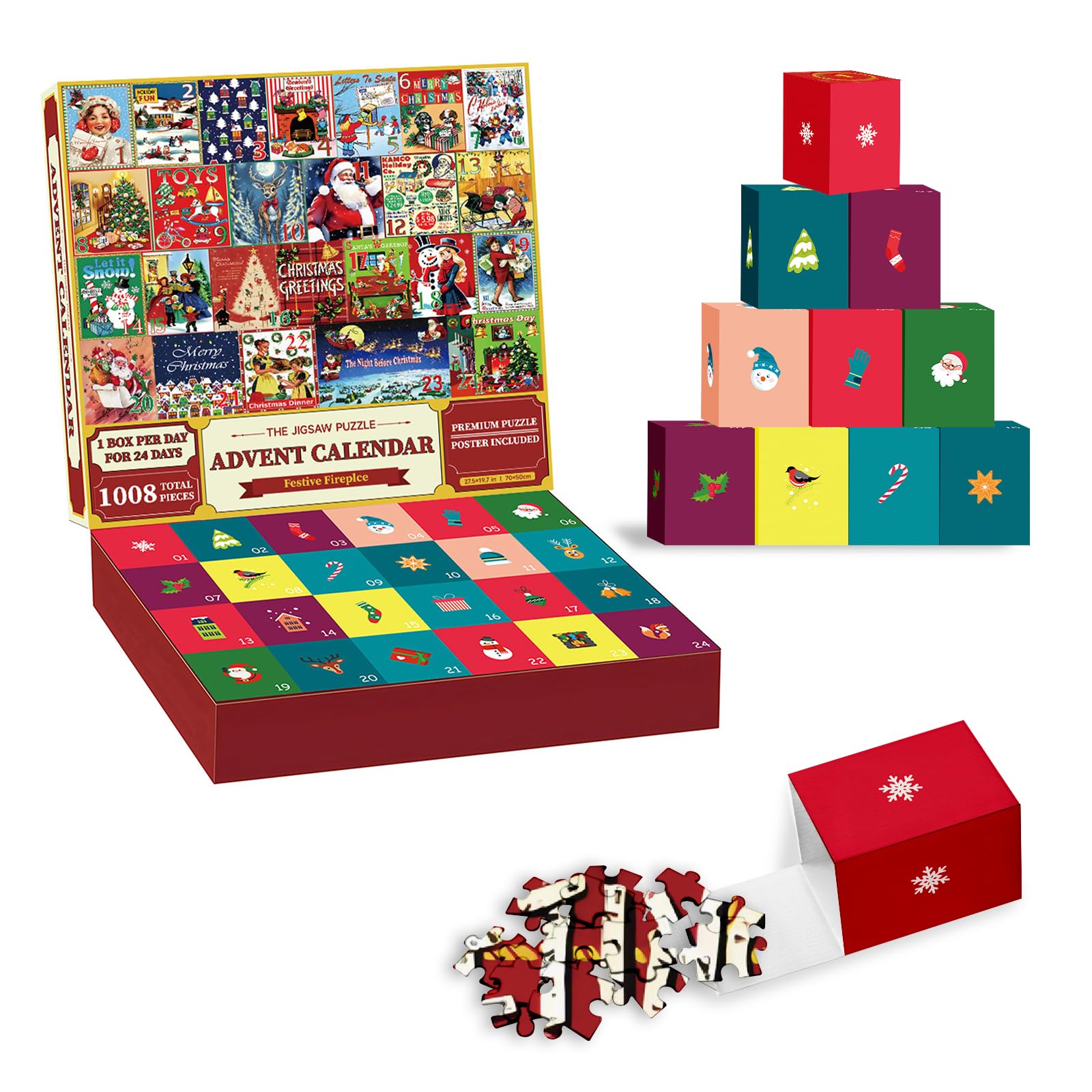 Lihome Calendario dell'Avvento puzzle per adulti 2024, puzzle da 1008 pezzi per conto alla rovescia di Natale, 24 scatole per gioco natalizio in famiglia