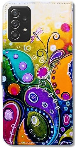 Miniatura 7 de Bcov Funda para Galaxy A52 5G, funda de piel con tapa de libélula colorida con ranura para tarjetas, soporte para Samsung Galaxy A52 5G 2021