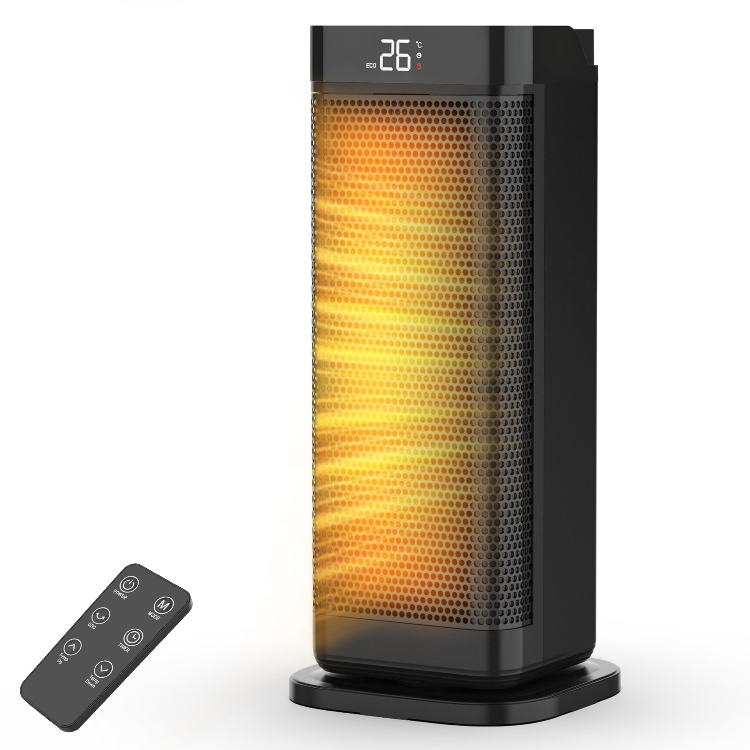 Air Pro Portable Electric Space Heater 17" - Energy Efficient PTC Ceramic Heater - 90 degree Oscillation, Remote Control, Tip Over & Overheat Protection, Built In Thermostat LED Display 1-12HR Timer