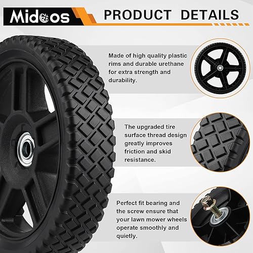 Miniatura 3 de Midcos Ruedas de cortacésped de 12 pulgadas, ruedas de plástico para cortacésped, juego de 2 ruedas para cortacéspedes de empuje, incluye tornillos,