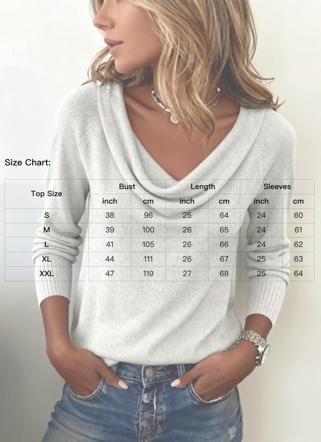 HVT Women's 2025 Fall Cowl Neck Sweater Long Sleeve Knit Pullover Top Soft Drape V-Neck Sweaters for Casual Fall Winter - Image 7