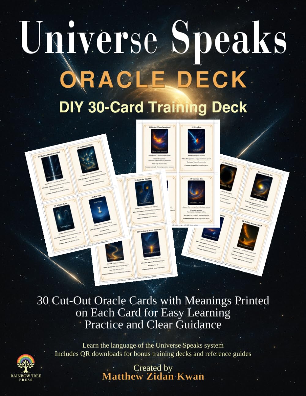 Universe Speaks Oracle Deck: DIY 30-Card Training Deck: 30 Cut-Out Oracle Cards with Meanings Printed on Each Card for Easy Learning, Practice, and Clear Guidance