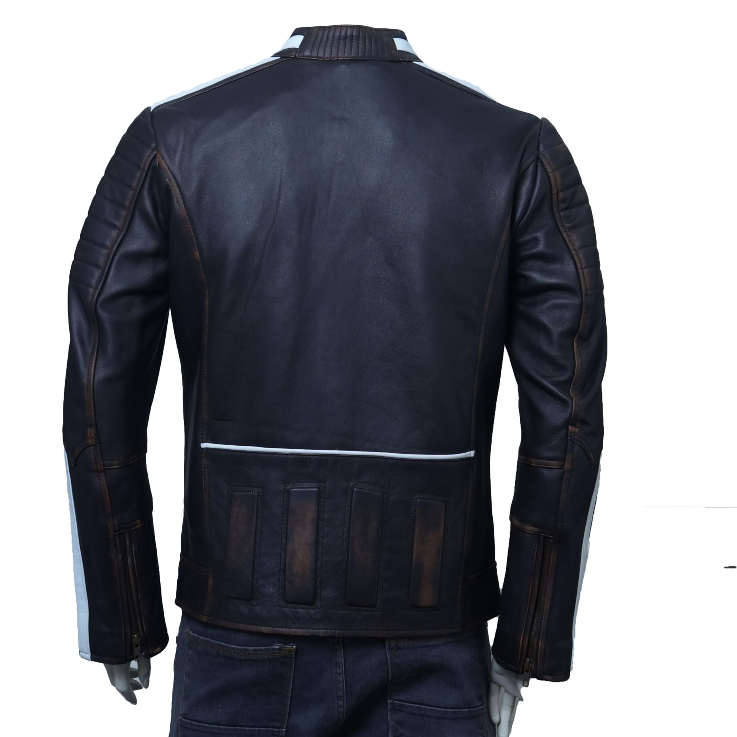 Veste de moto Cafe Racer vintage en cuir véritable vieilli vintage, pour homme, noir