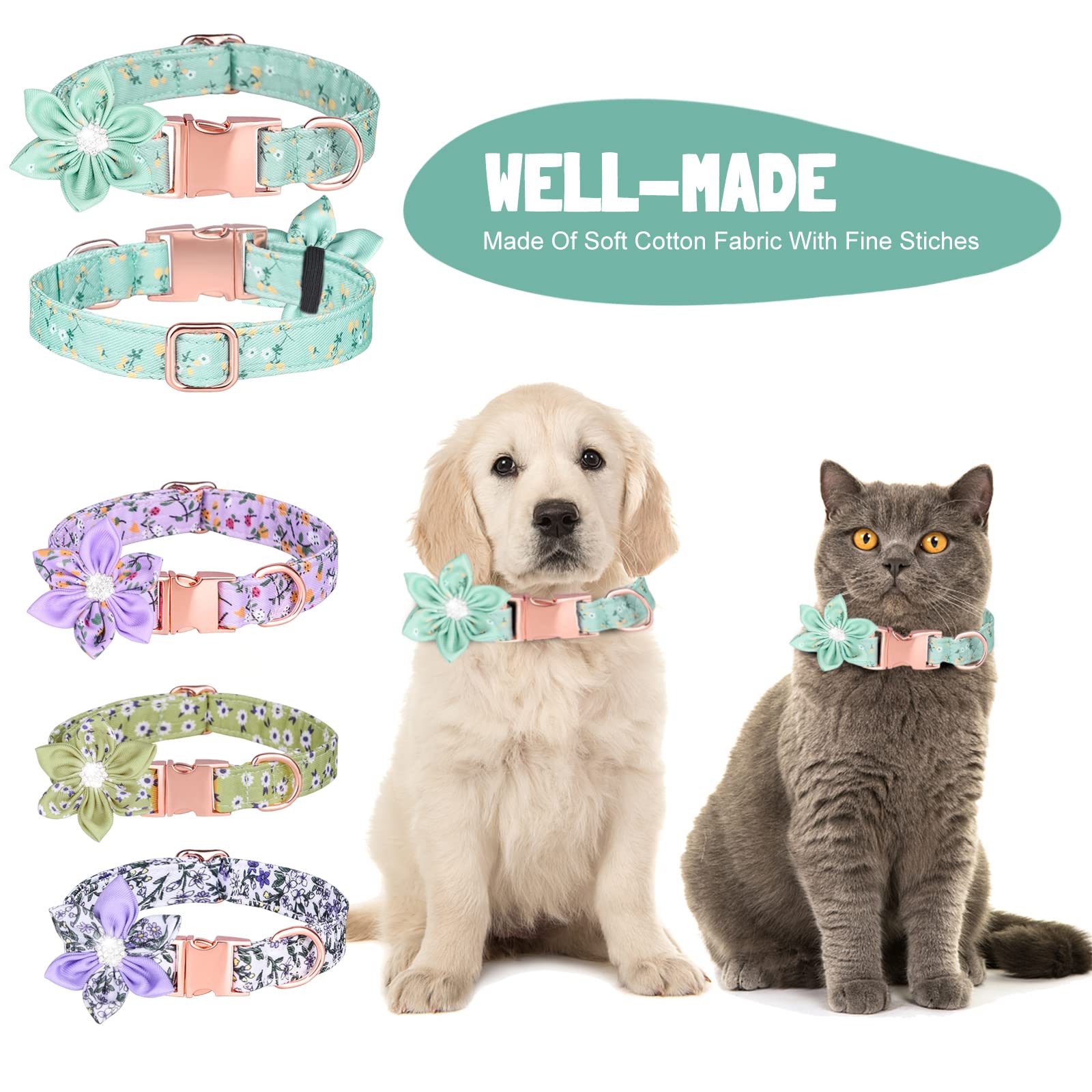 Hundehalsband Mit Blume & Fliege – Verstellbar, PU-Leder, Für Kleine & Mittlere Hunde/Katzen