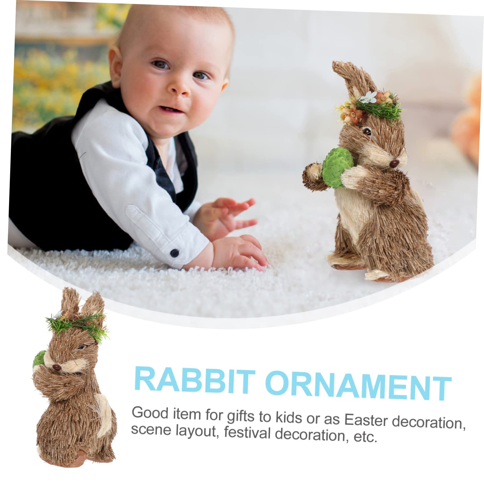 Ciieeo 2 Pièces Lapin Debout en Paille Ornement De Bureau Animal Mini-Lapin Statue De Lapin Debout Lapin De Pâques en Paille Mini-Jouets pour Animaux Décor Gazon Table à Manger Ornements