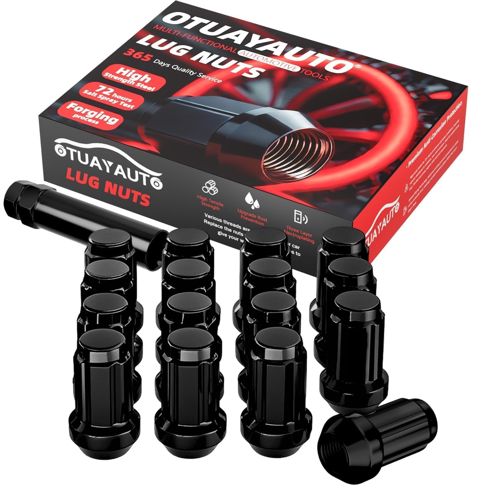 OTUAYAUTO M12x1.5 Spline Lug Nuts 16PCS Black with Socket Key, 17mm Hex โ image 1