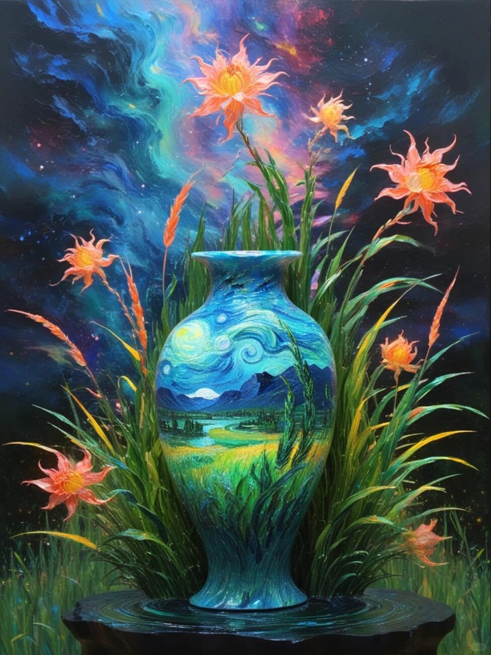 Henypt Cross Stitch Kits Color vase Landscape DIY Needlepoint Set for Beginners The Elderly with Accessories Home & Leisure/Gifts 14CT 40x50cm