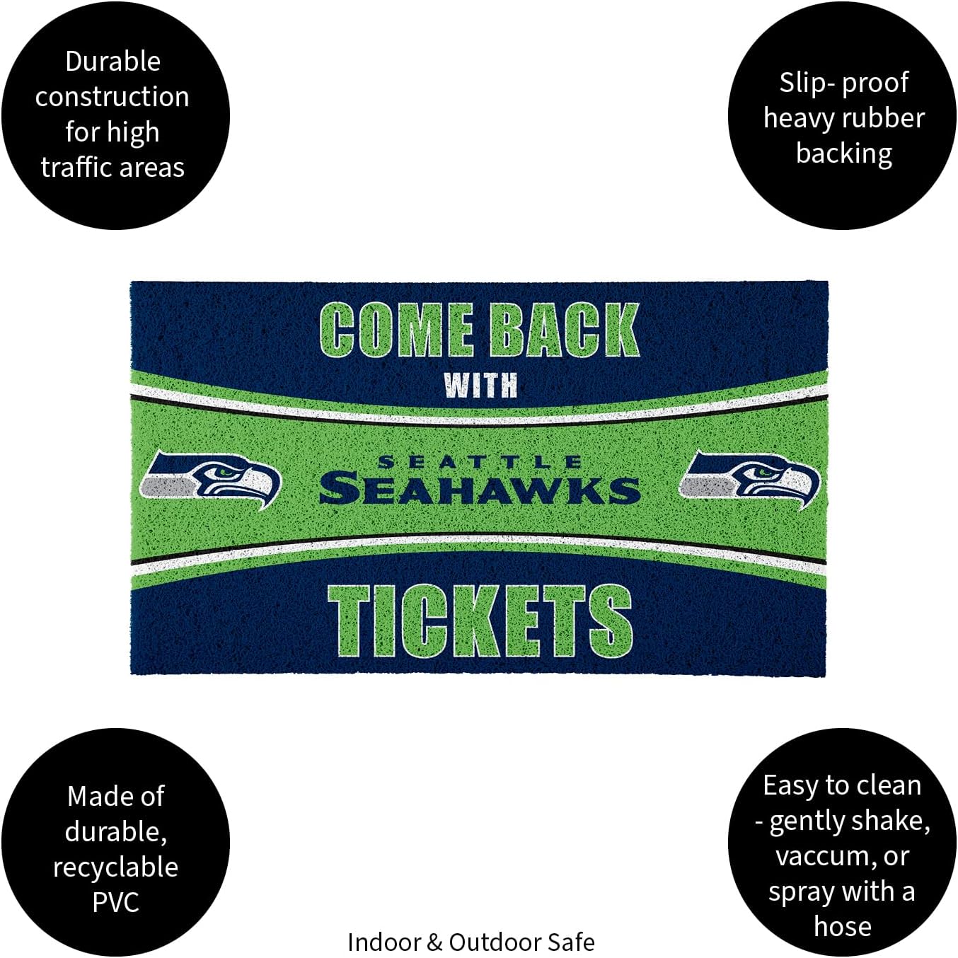 Team Sports America NFL Seattle Seahawks | Indoor and Outdoor Entryway | 28 x 16 Inches | Non Slip Back | Welcome Floor Mats | Muddy Dog Paws | Front Door Entrance Home Décor