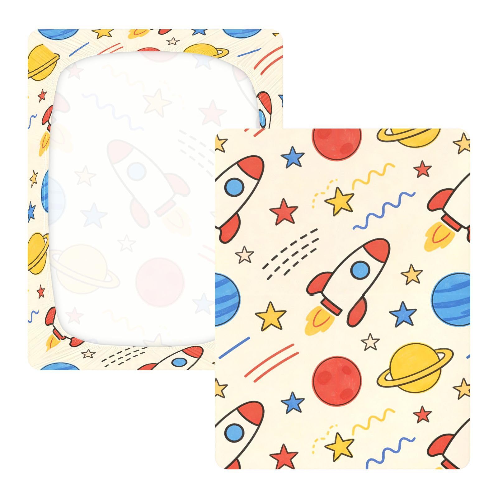 Planet Stars Cartoon Spaceship.png Lenzuola per culla per neonati e ragazze, in cotone, morbido e traspirante, materassi per bambini per la decorazione della cameretta dei bambini, 1 confezione de