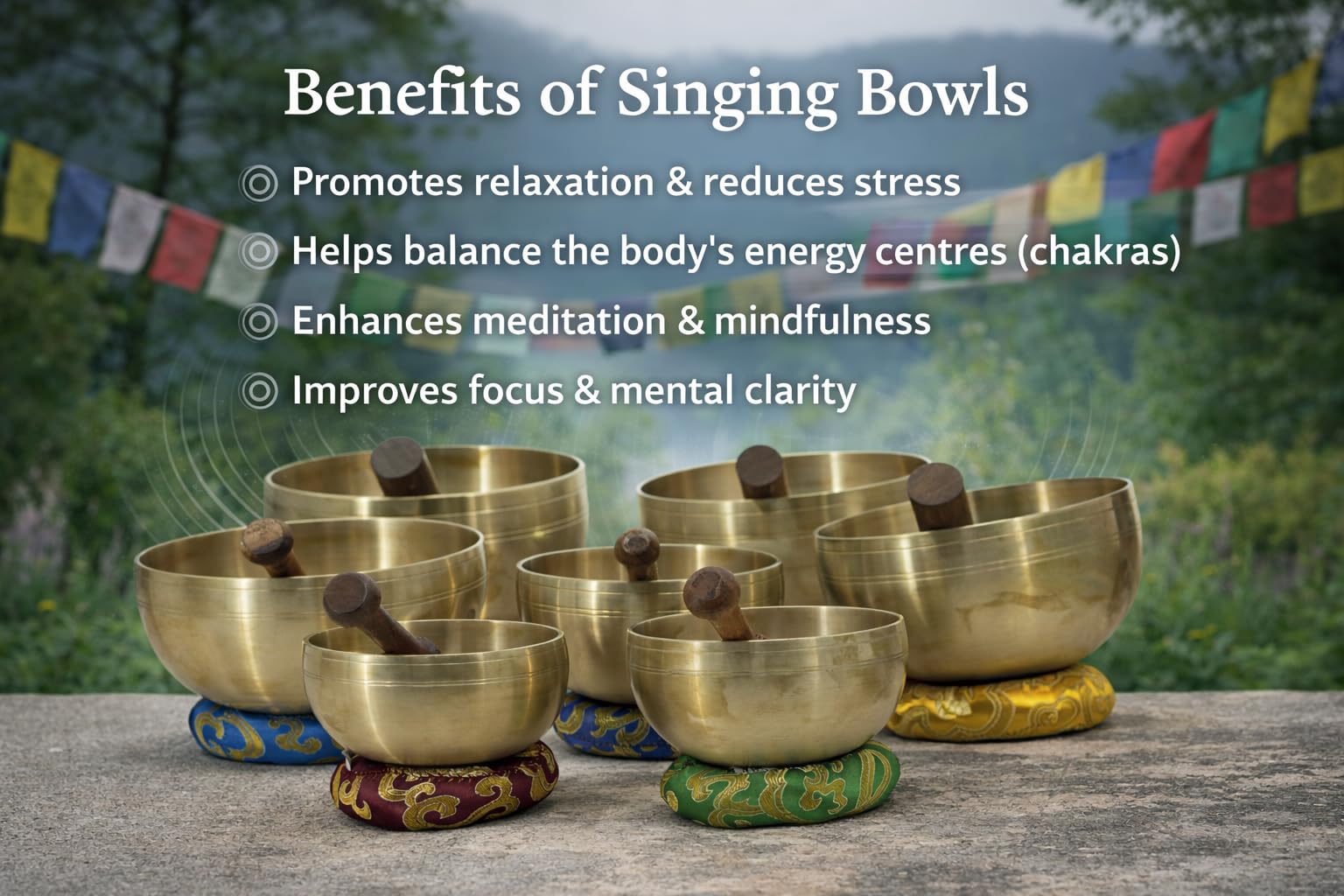 Set di campane tibetane per 7 chakra, realizzate a mano per meditazione, yoga e guarigione del suono, include martello e cuscino
