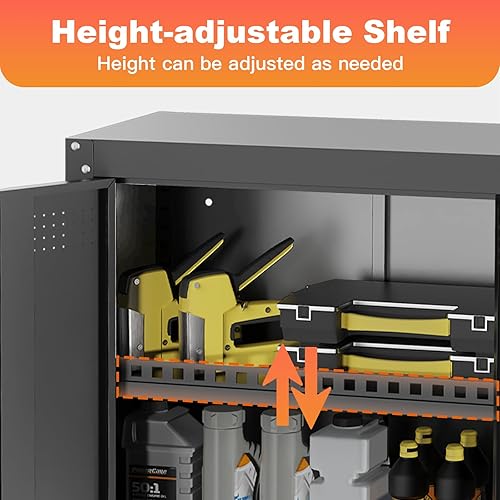 Vista 4 de Armario de pared de garaje de metal con puertas con cerradura, armario de pared de 26 pulgadas de alto con estante ajustable, armario