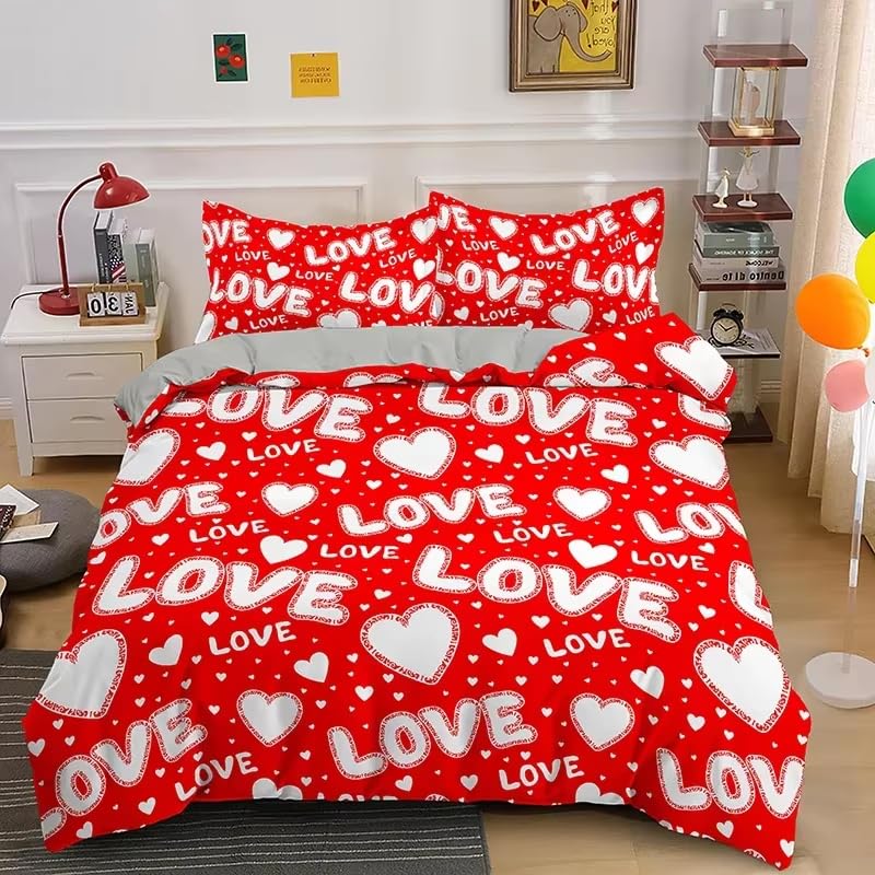 Parure de lit 200x200 motif cœur d'amour pour une ambiance romantique dans votre chambre