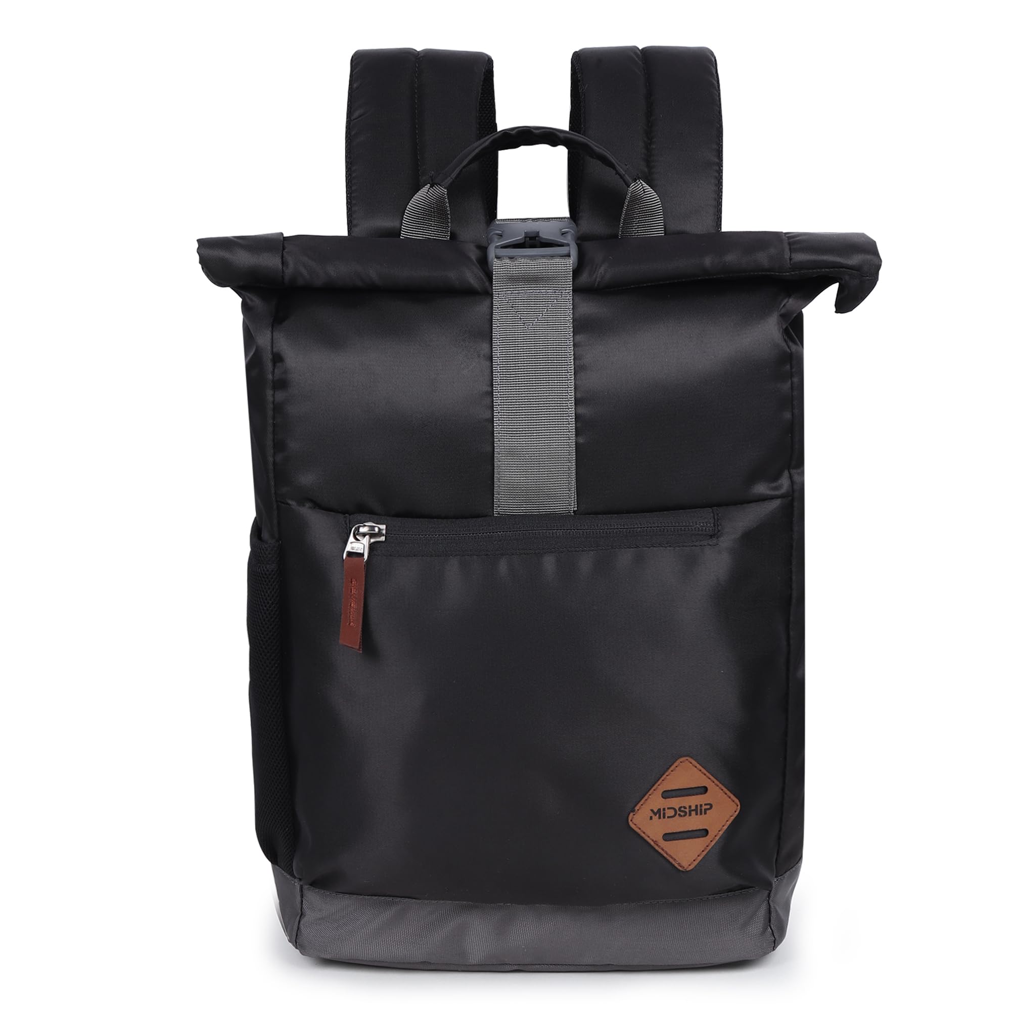 MIDSHIP Navigator 15" Roll Top Laptop Backpack for Daily Use | Water-repellent fabric, Anti Theft Pockets and Expandable size (Black) (B0D7QB71WL) Amazon Price History, Amazon Price Tracker