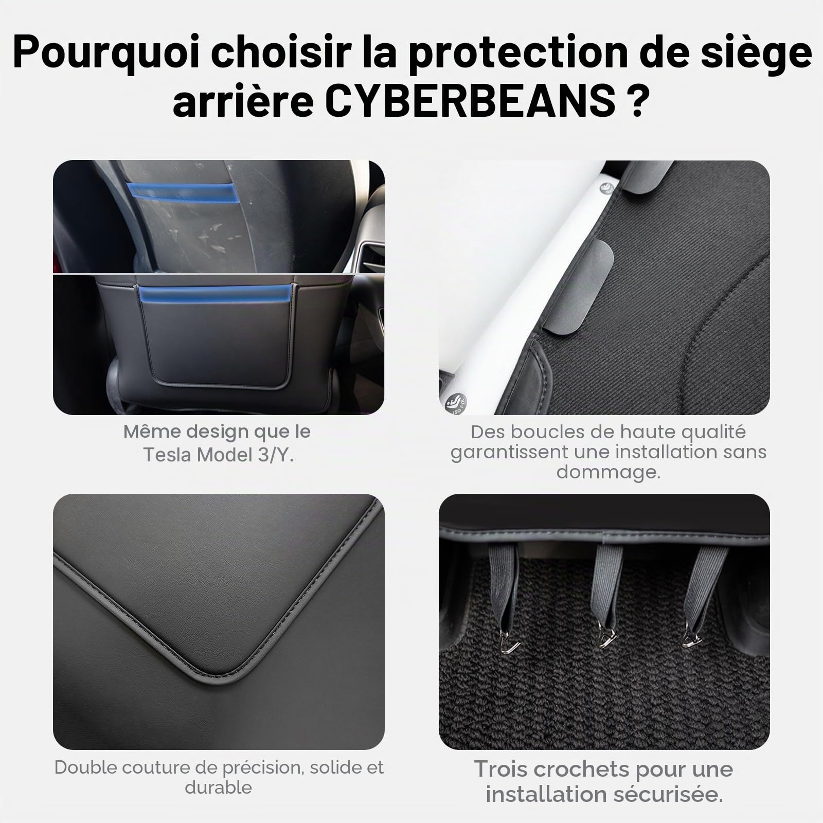 Lot de 2 Protection Siege pour Tesla Model 3 2017-2023, 2024-2026 Highland(Seulement Premium), Model Y 2020-2024,2025-2026(Seulement Premium) Accessoires Protection Dossier Siege Avant