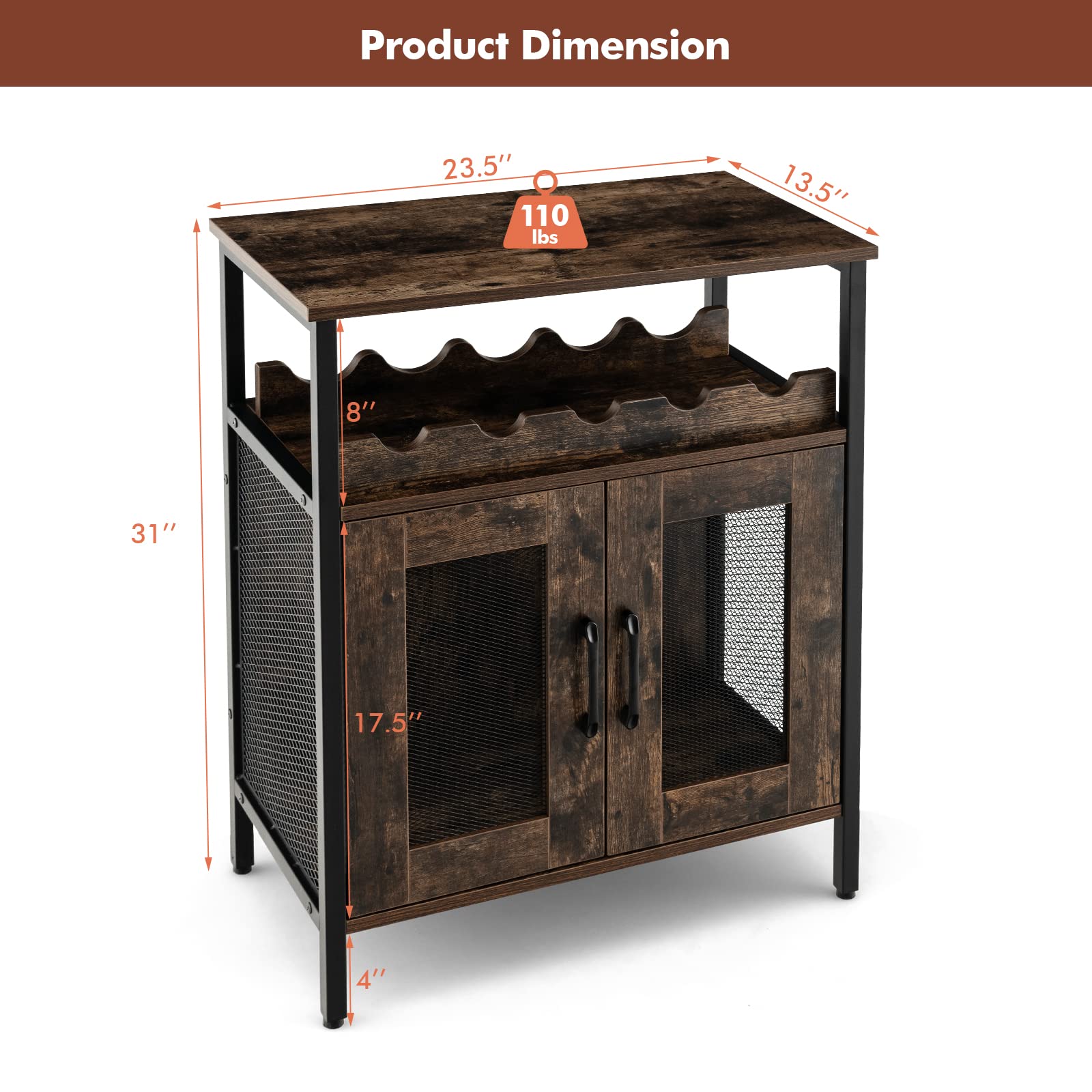 Corner Cabinet LOKO Industrial Wine Bar Cabinet - Rustic Brown Liquor ...