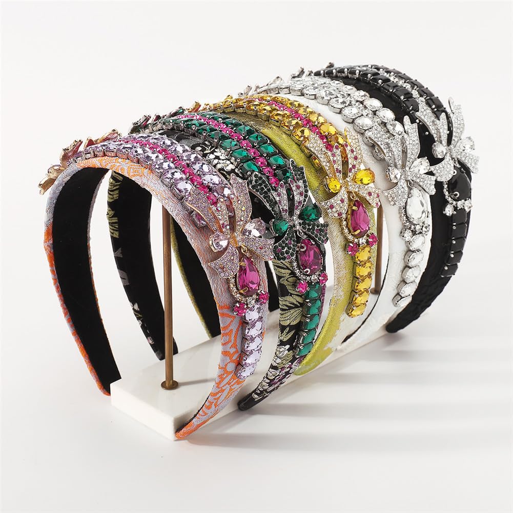 Youllyuu Fascia per capelli con fiocco laterale con strass barocco squisito cristallo multicolore ricamo geometrico fascia per capelli accessori per capelli nero