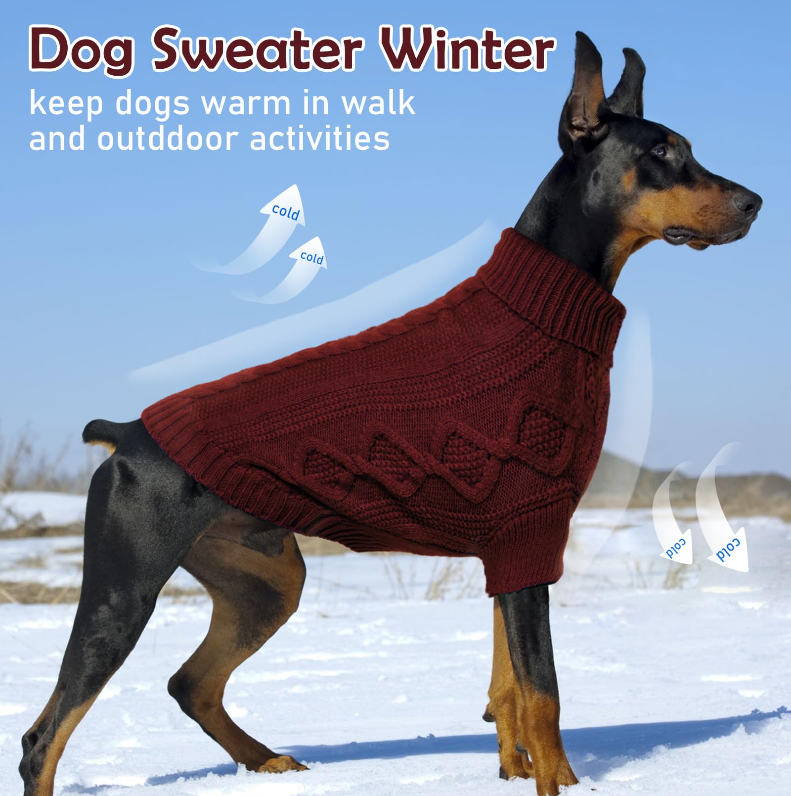 Hundepullover Für Große Hunde – Warmer Winterpulli Mit Rollkragen, Weich & Dehnbar (Blau)