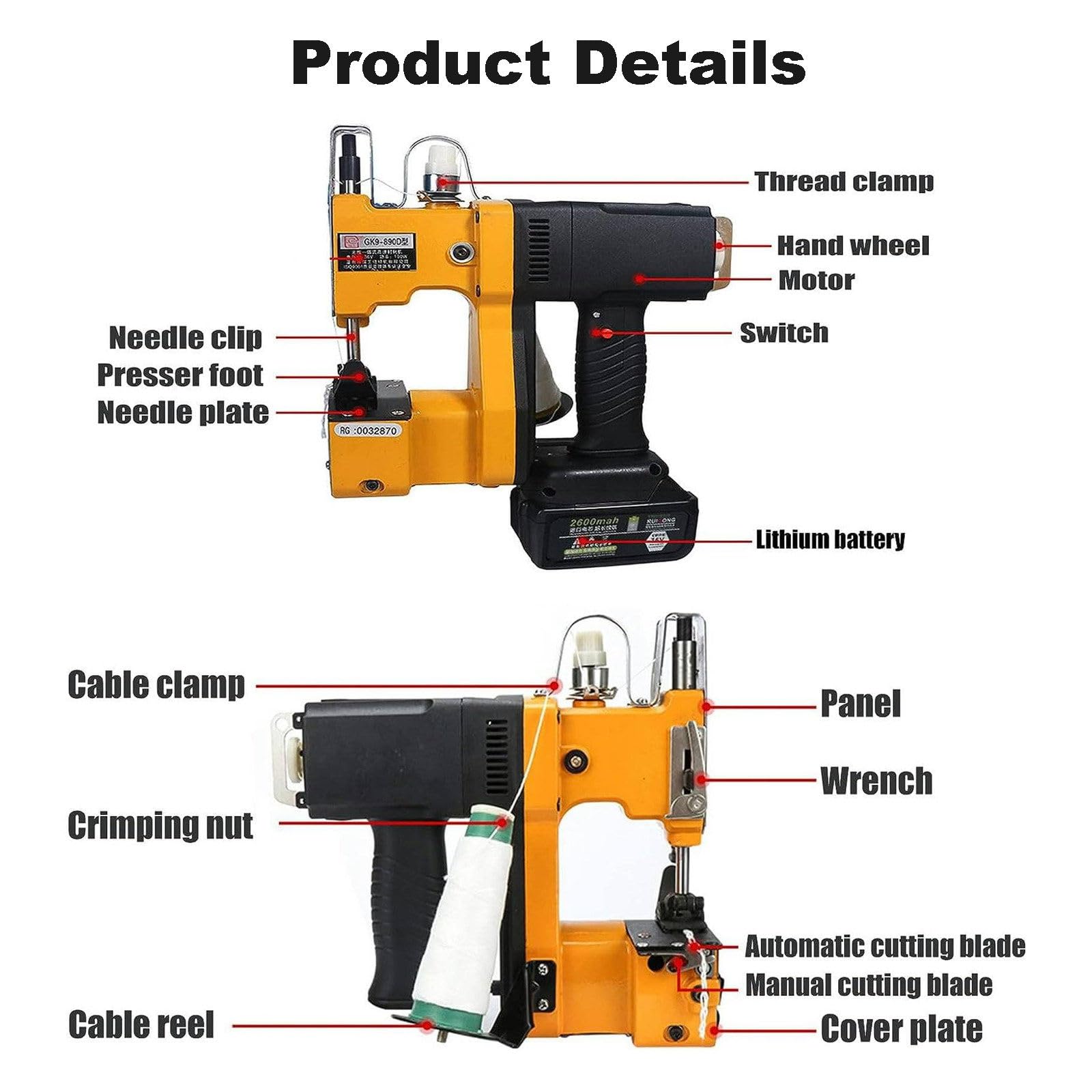 Cucitrice Elettrica Portatile Per Sacchetti Da 190W, Macchina Per Sigillare Sacchetti Senza Fili Da 18.000 Giri/Min - Aggroviglia/Taglio Automatico, 2s/Sacchetto, Chiudisacchi Tessuto Portatile