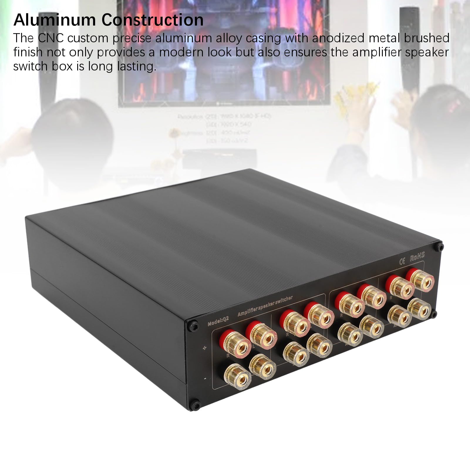 XUMIUZIY Interruptor Selector de Altavoz Amplificador con Componentes Premium para Configuración de Sonido Personalizada, 2 en 2 Salidas para Uso Doméstico Aleación de Aluminio, Cobre Chapado en Oro